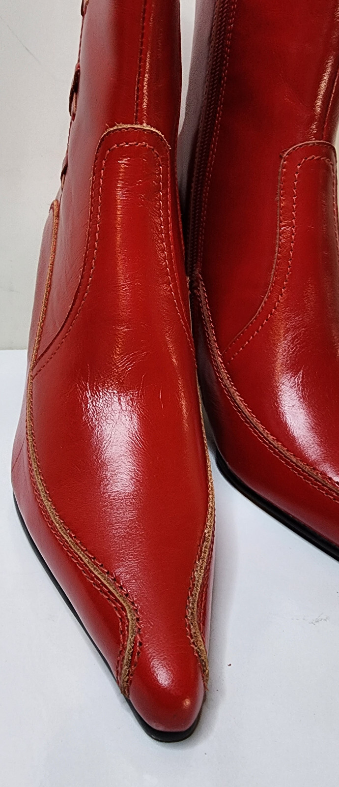 Firenze Women’s Leather Red Calf-Height Pointed Boots Euro Size 36 US 6 with Box