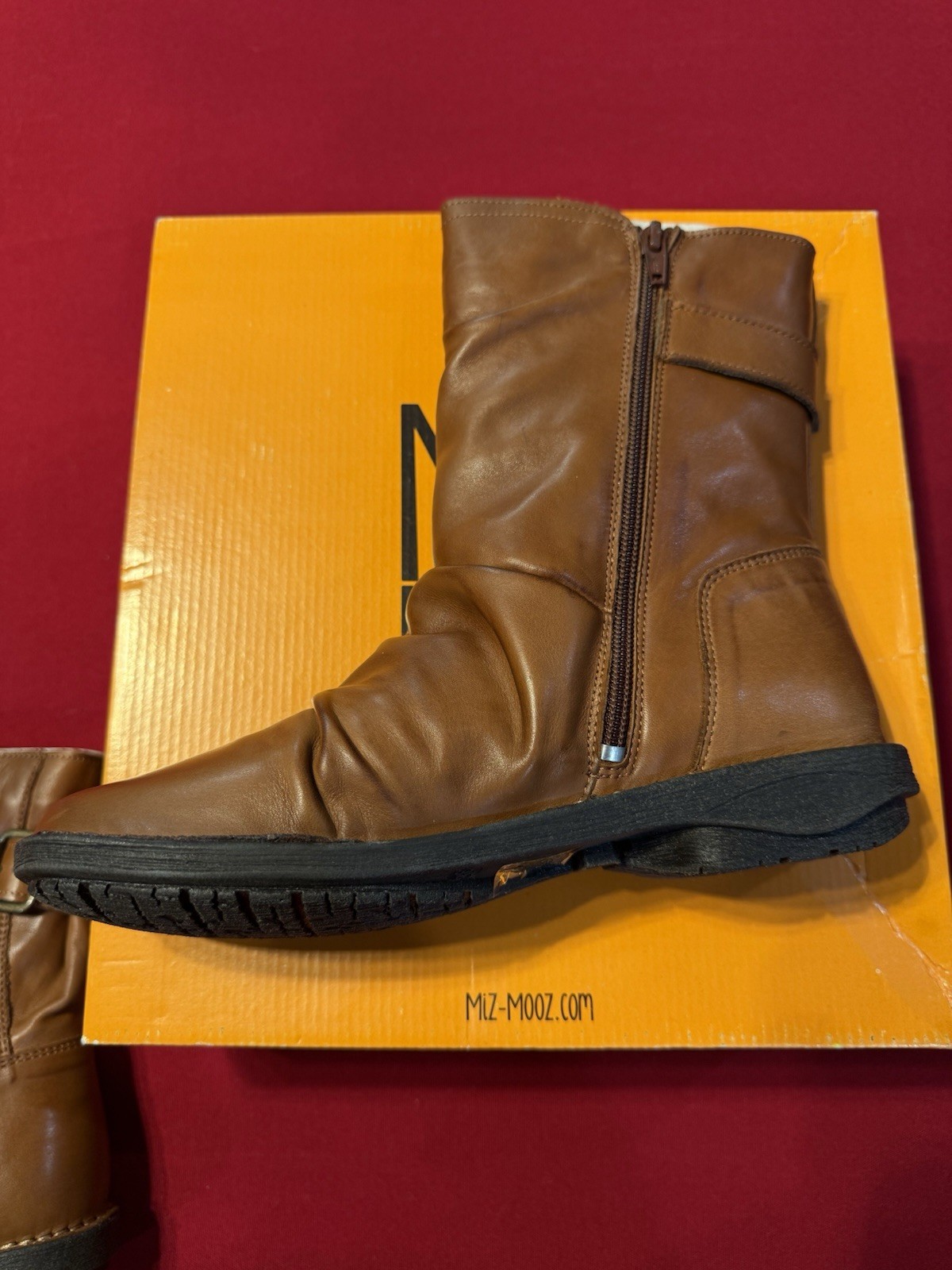 NEW Miz Mooz Parade Leather Buckled Mid Boots Brandy Women’s EU 38 7.5-8 US
