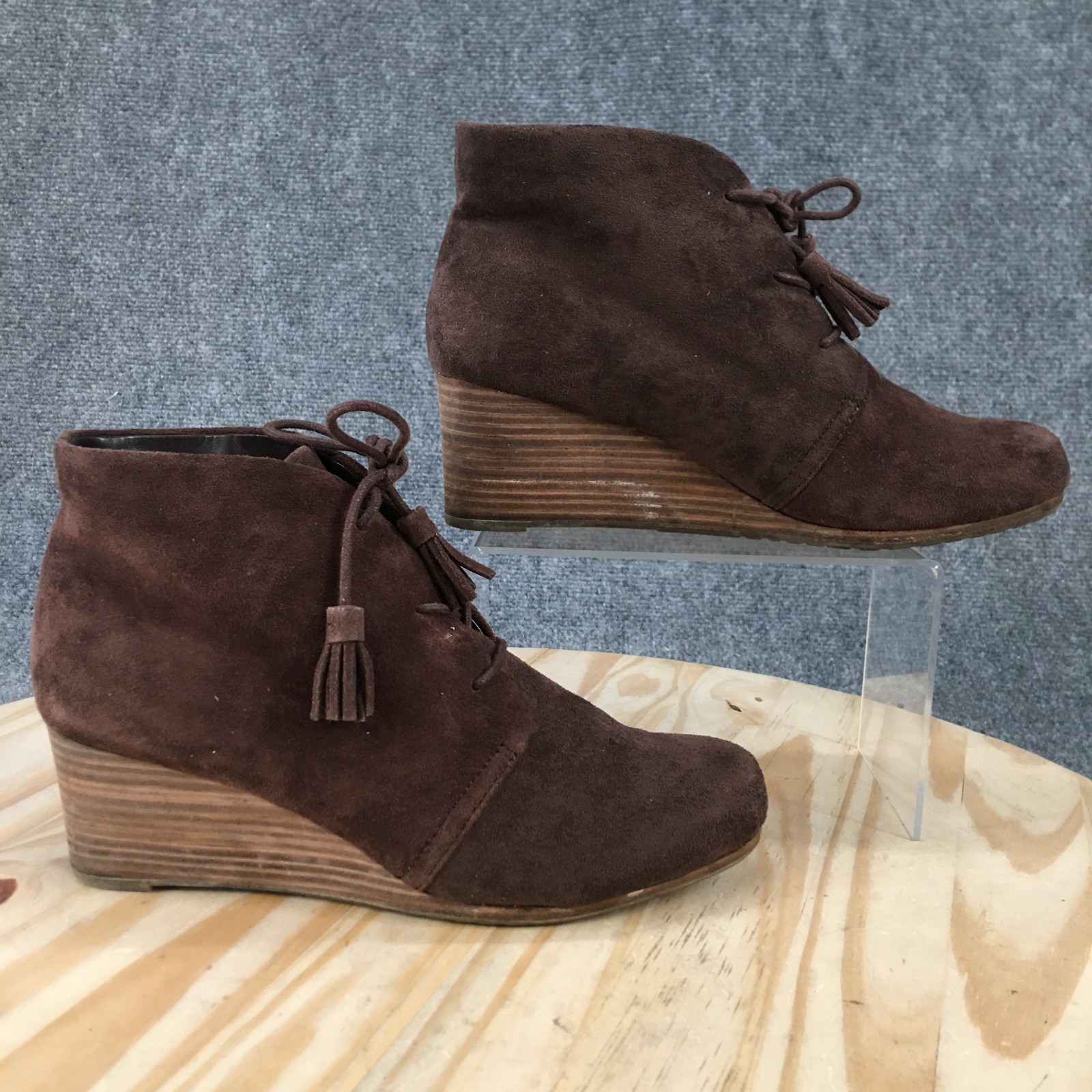 Dr. Scholl’s Boots Womens 9.5 M Dakota Ankle Bootie Brown Fabric Wedge Heels