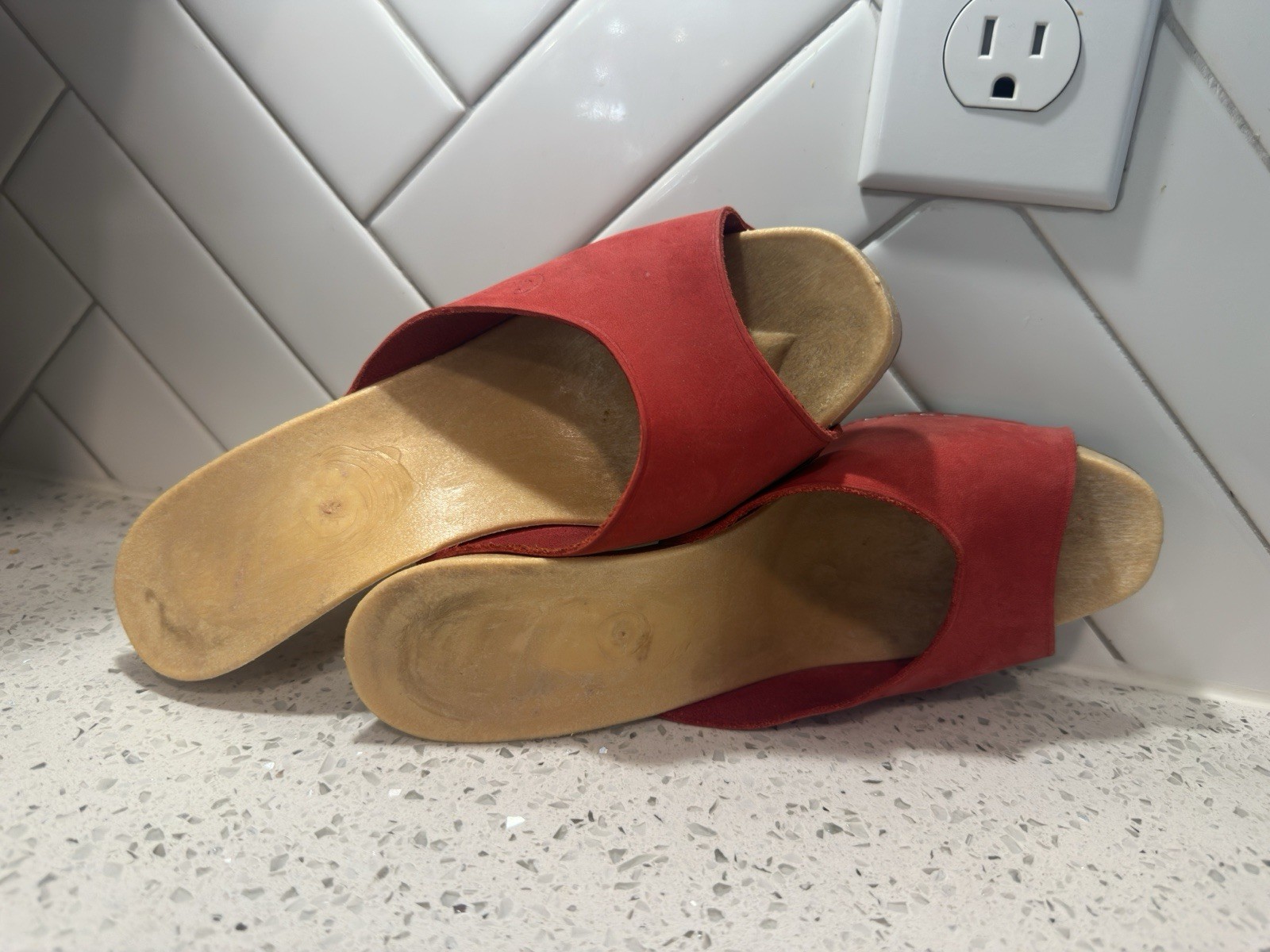 Vintage 1980s Candies Original Sandals High Heels Slides Red Leather 6 /37 Inbox