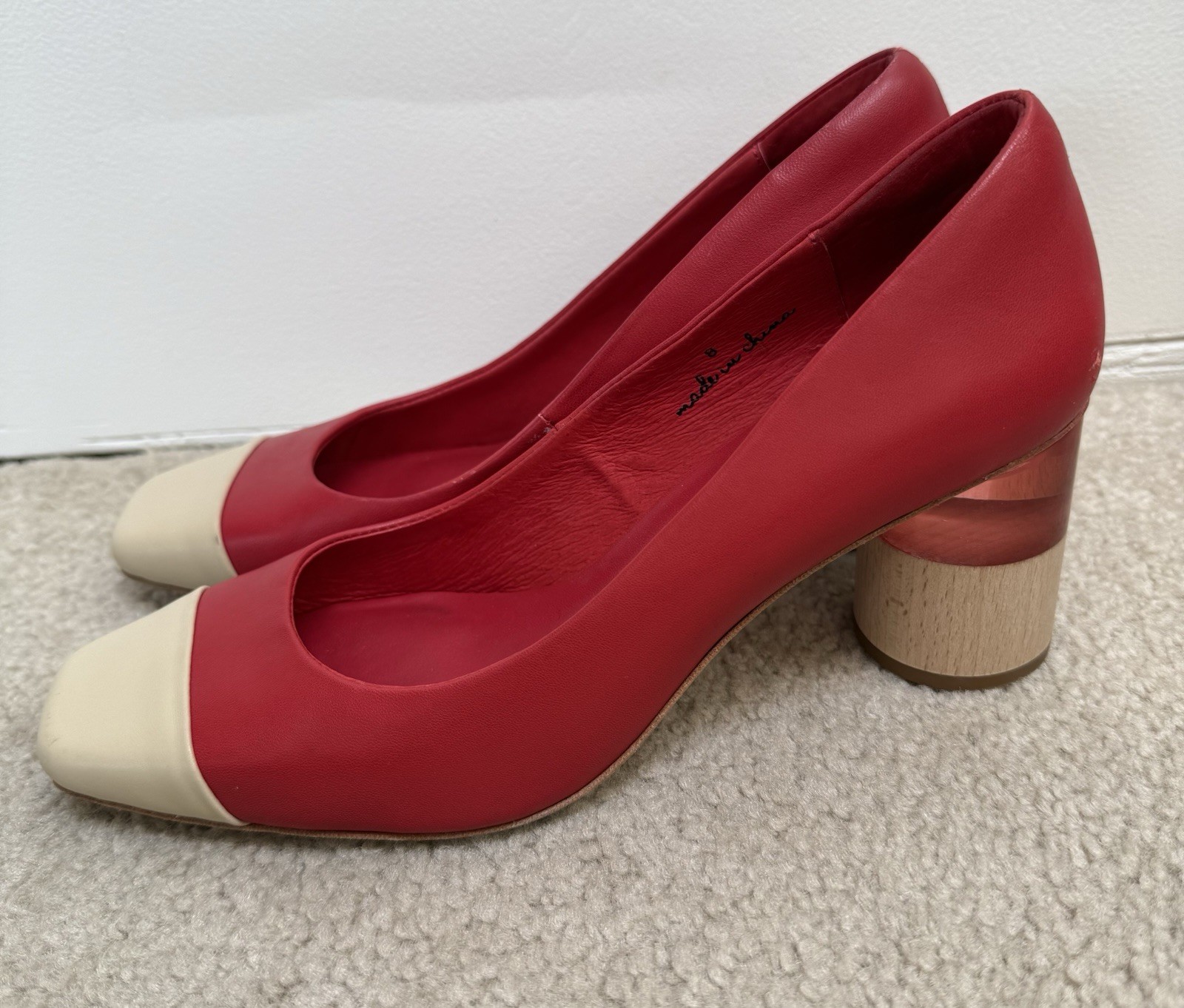 Charlotte Stone Red Block Pattern Heels Women’s US 8