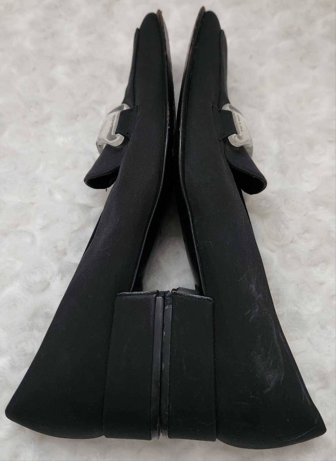 PRADA Women’s Nylon Slip-On Loafers Black Logo Block Heel 90s Size 37.5/US 7