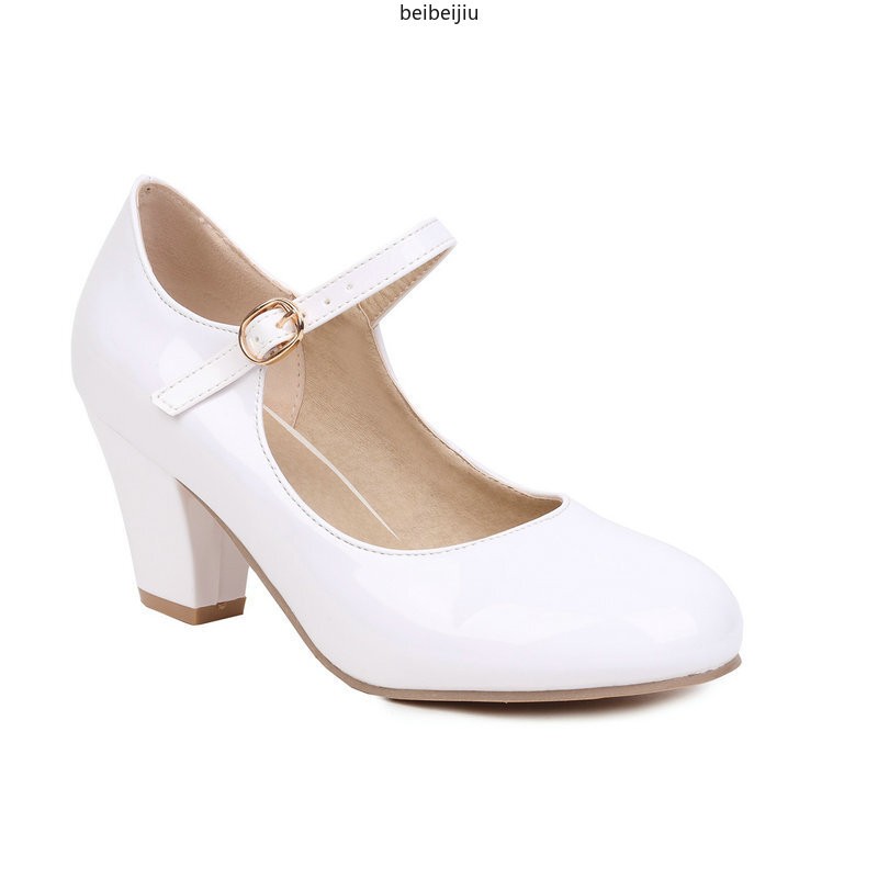 Womens Sweet Candy Mid Block Heel Mary Jane Faux Leather Wedding Shoes Plus Sz