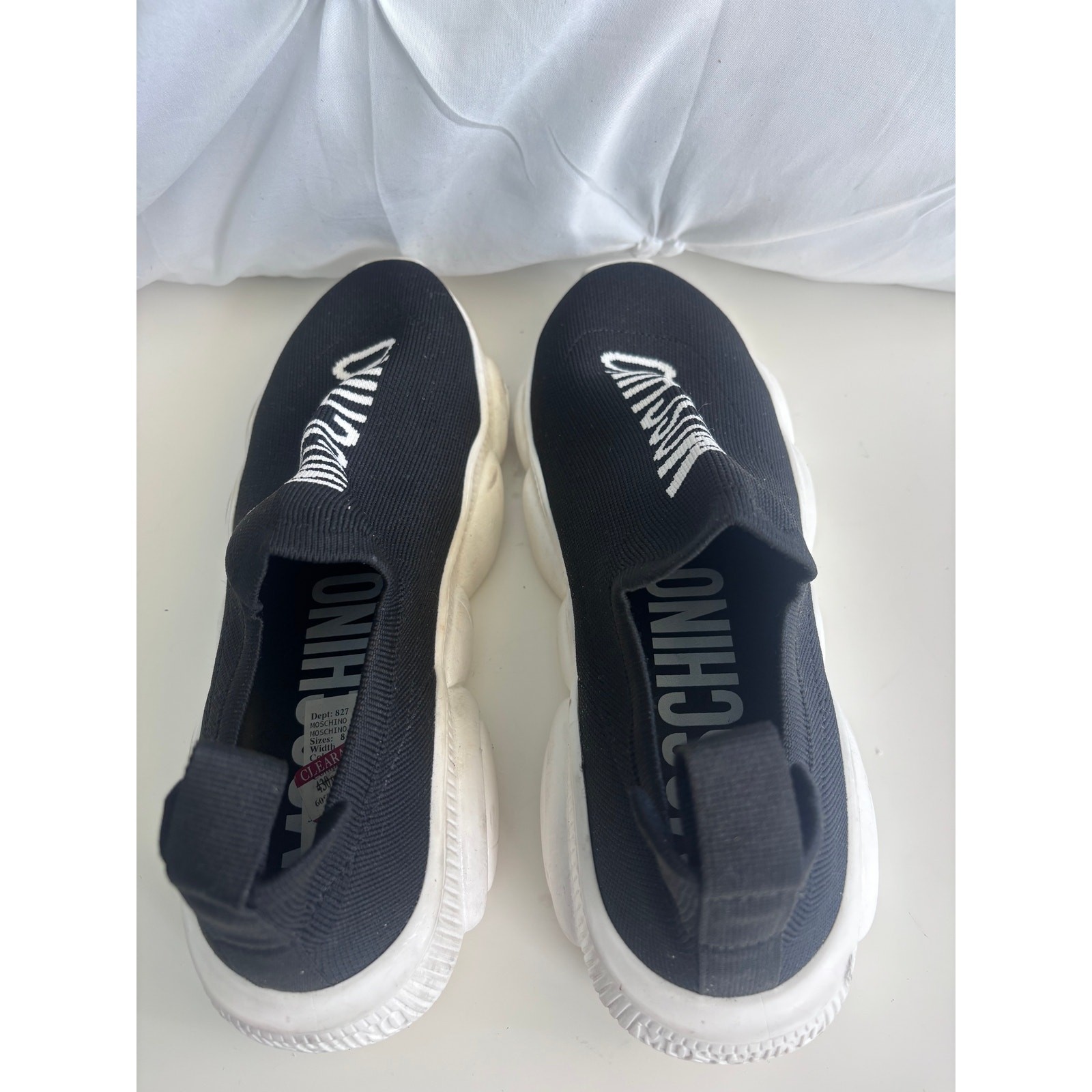 Moschino Couture Stretch Fabric Black Knit Slip On Sneakers Women’s Size 39