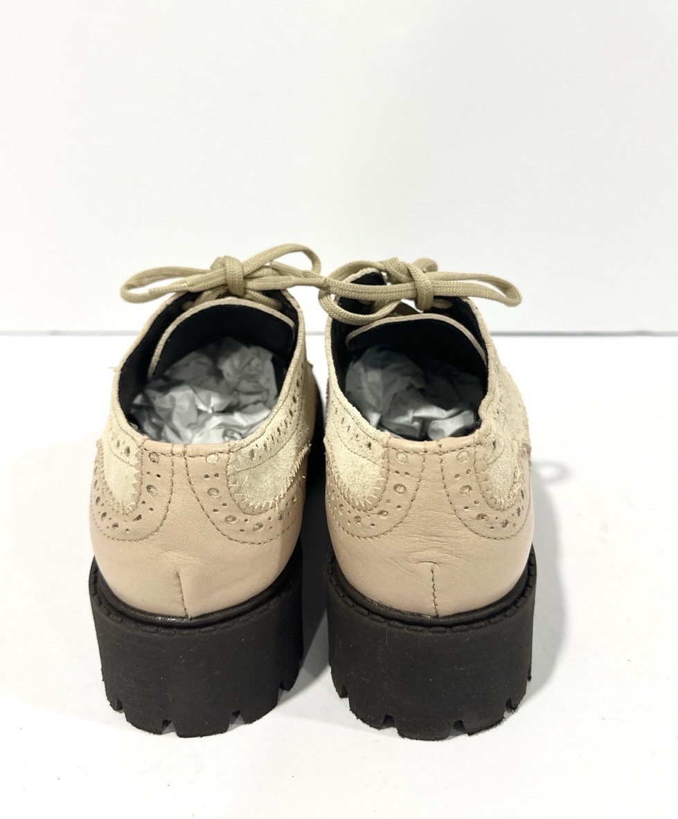 Maeve Anthropologie Womens Oxford Platform Shoes 7 Beige Suede Leather Lug Sole