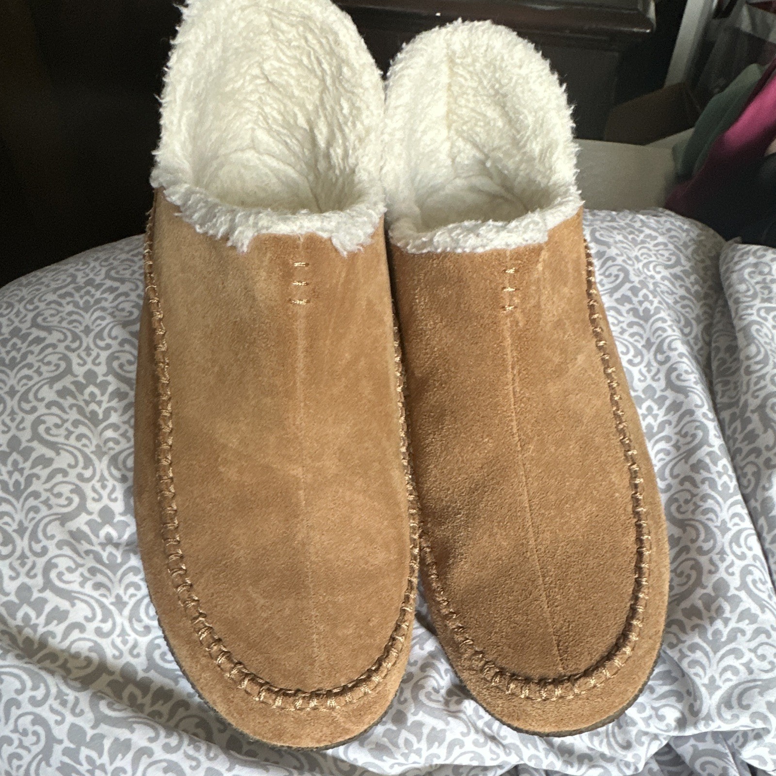 Sorel Nakiska Men’s US 14 Brown Suede Faux Fur Lined Slip-On Slippers
