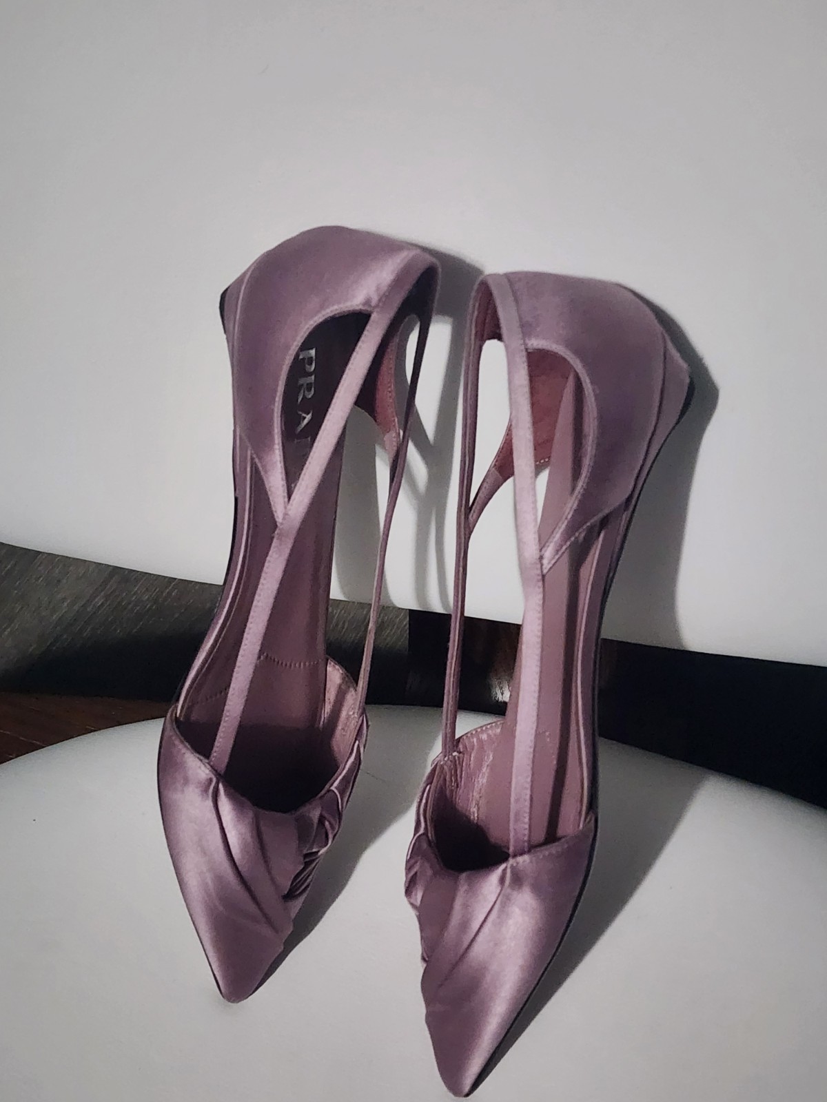 PRADA Satin Cut-Out Pointed Toe Ballerina Flats Rose Pink/ Women’s EU 40