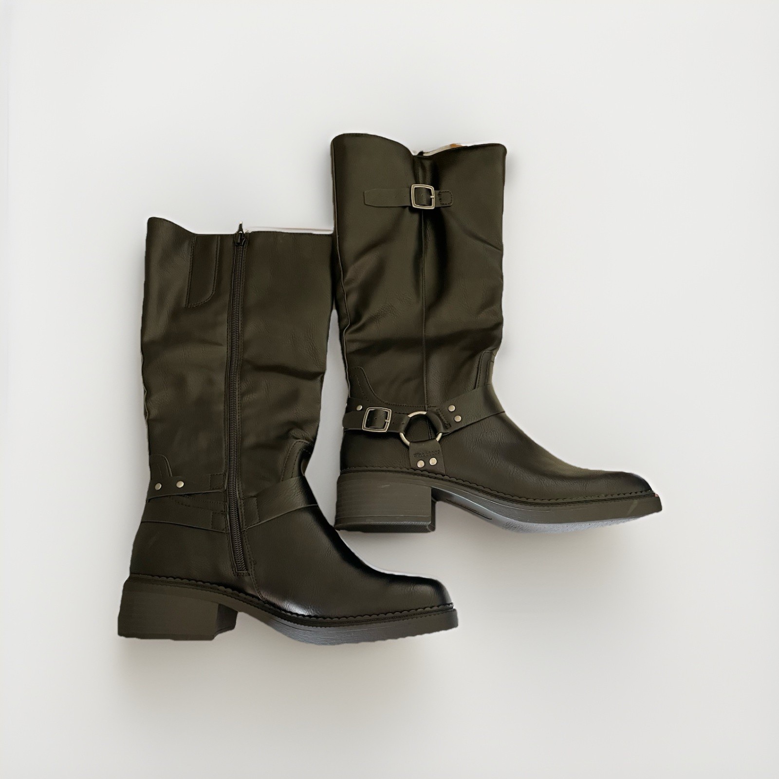 NWT Womens FRYE & CO. Maeve Stacked Heel Motorcycle Boots in Black