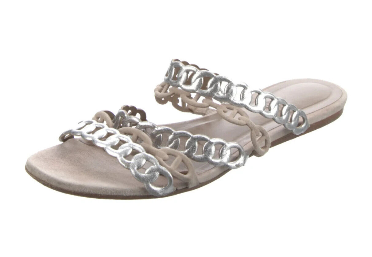 1.1K Auth HERMÈS Chaîne D’ANCRE Insignia SUEDE Slides SANDALS Flats