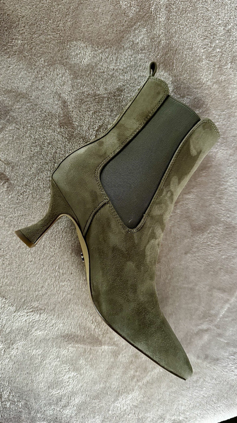 Sam Edelman Lani Fern Green Suede Spooled Heel Booties 7 NWOB Classy Chic