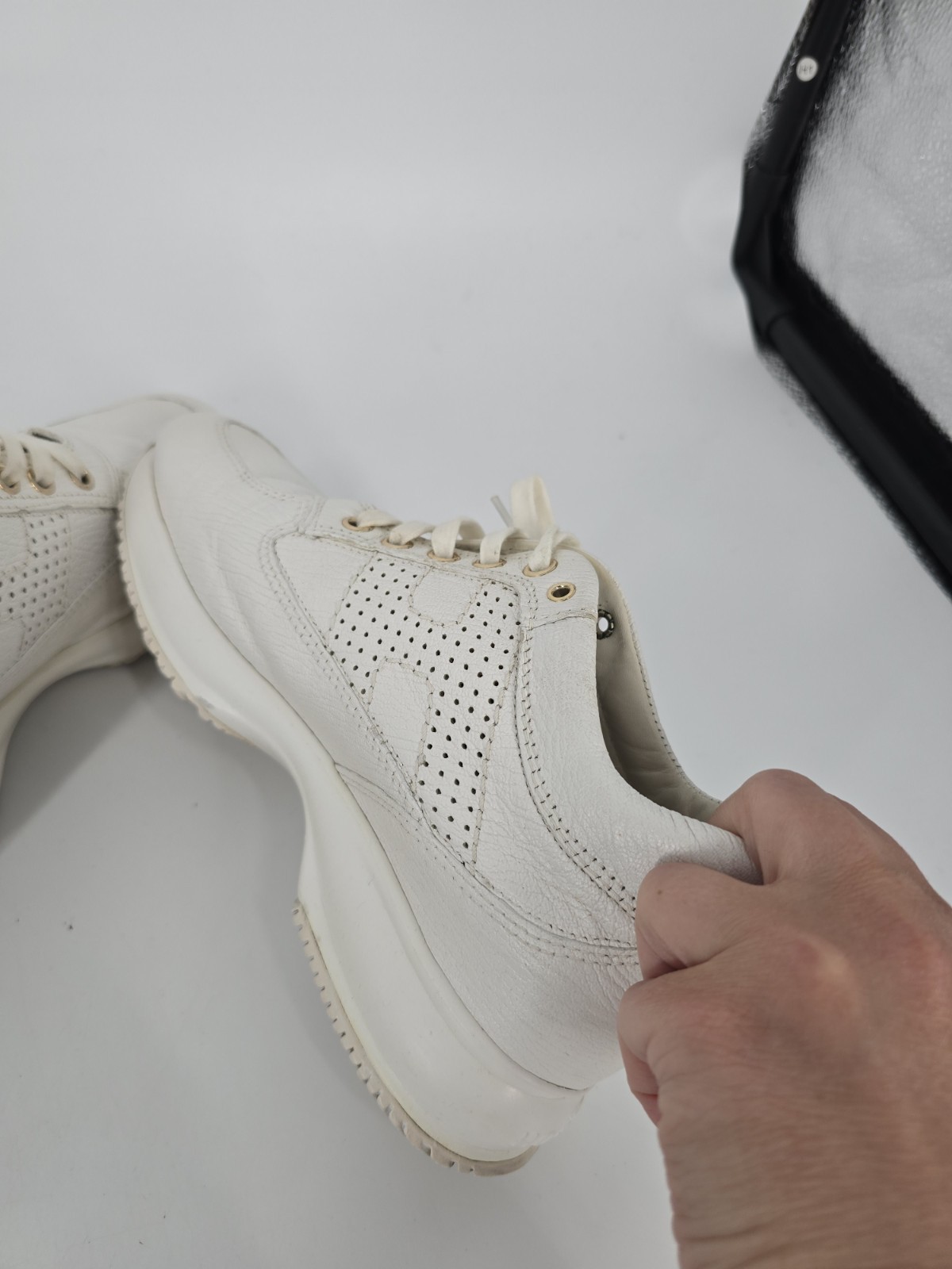 Hogan Interactive Women’s H Bucata White Leather Sneakers Size 36 with Box