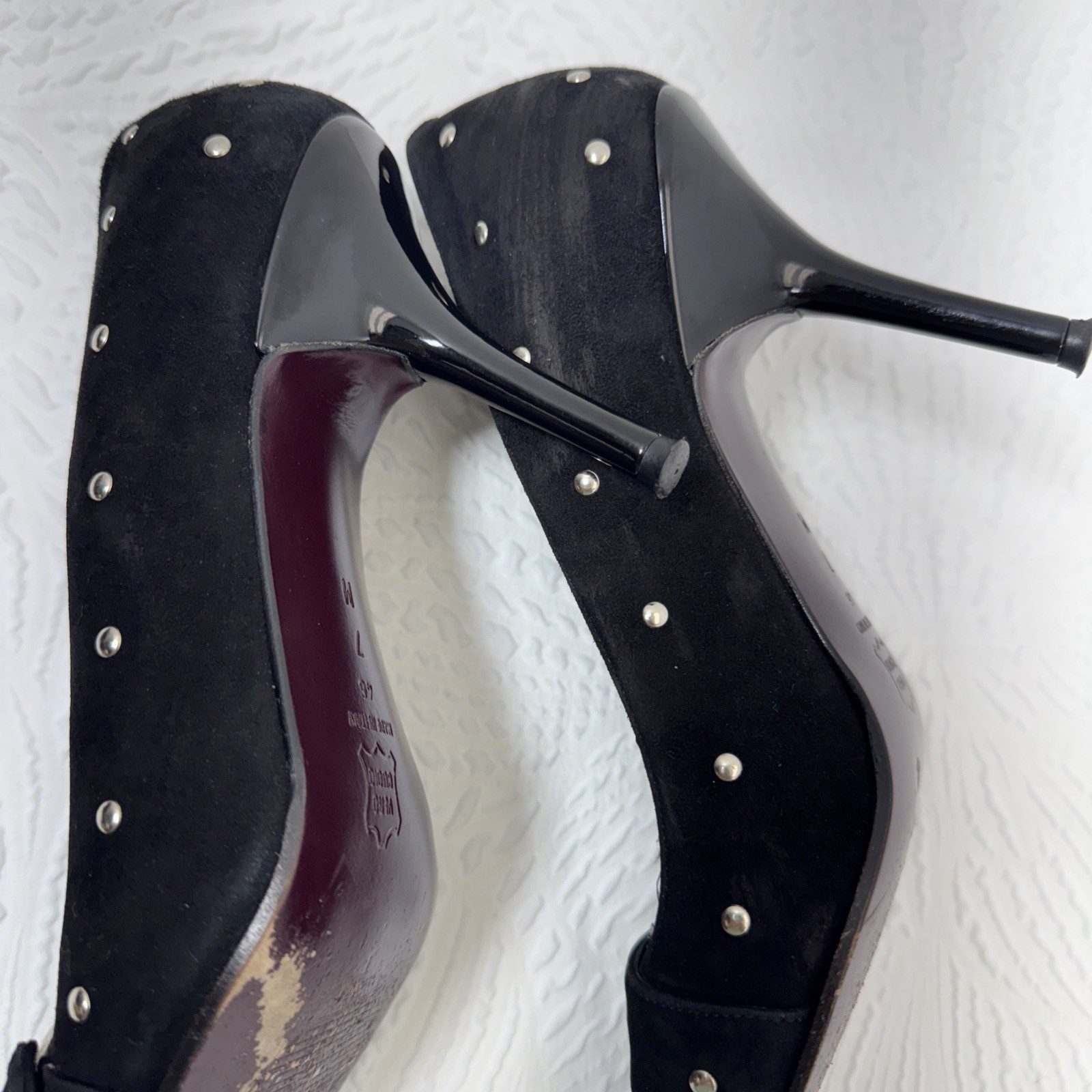 VIA SPIGA V-FILARDO BLACK SUEDE Leather PUMP SILVER STUDS 7 M