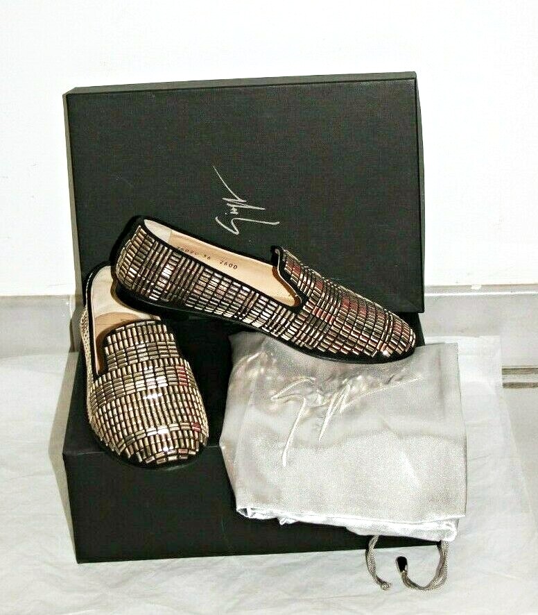 Giuseppe Zanotti Dalila Gold Studded Suede Smoking Flats Loafer US 6/ IT 36 $995