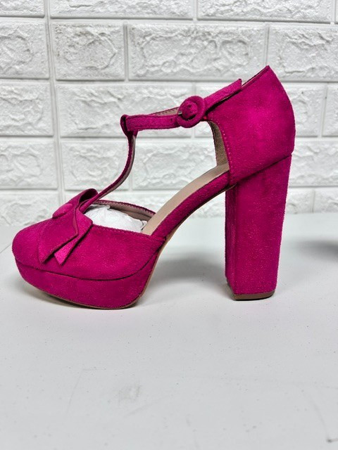 Pink Suede Platform Ankle Strap High Heels Size 7