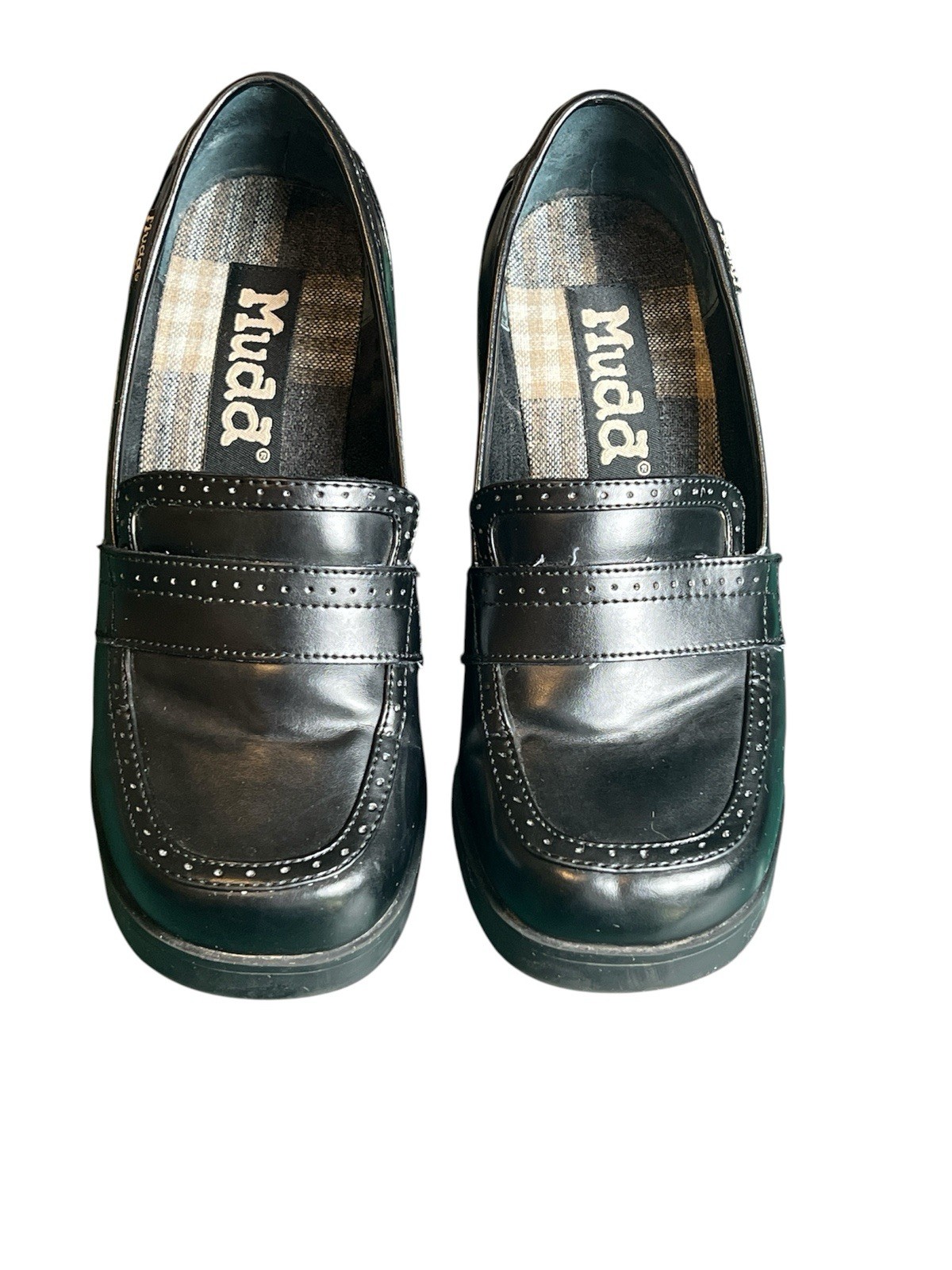 Vintage Y2K Mudd Black Platform Loafers Women’s Size 7.5 Chunky Heel Slip On
