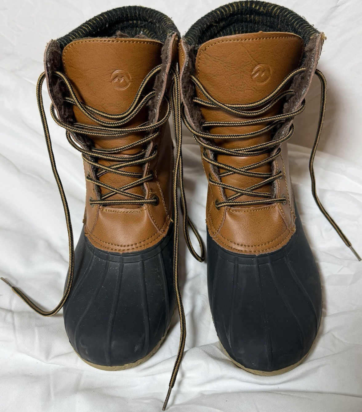 Magellan Outdoors Women’s Duck Boots Brown Black Leather Lined Lace Up 10