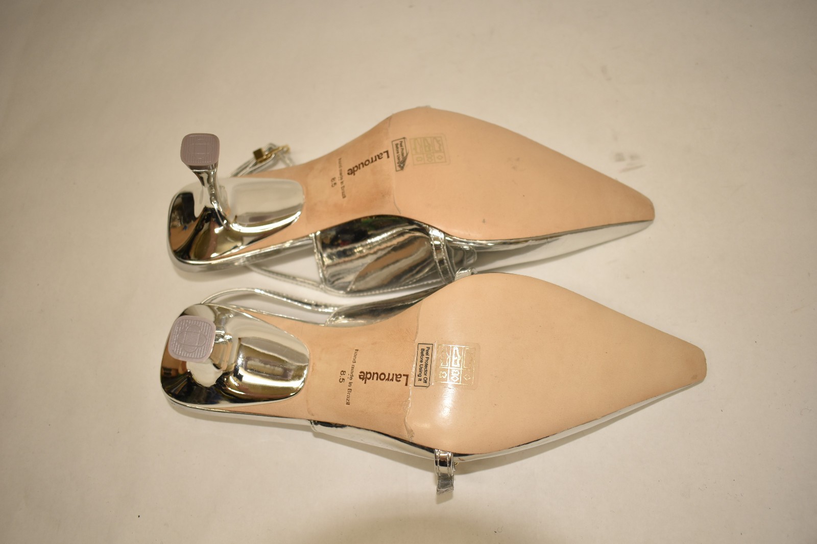 $360 LARROUDE Ines Pump POINTED BUCKLE LEATHER Silver Specchio 8.5 (DC5)