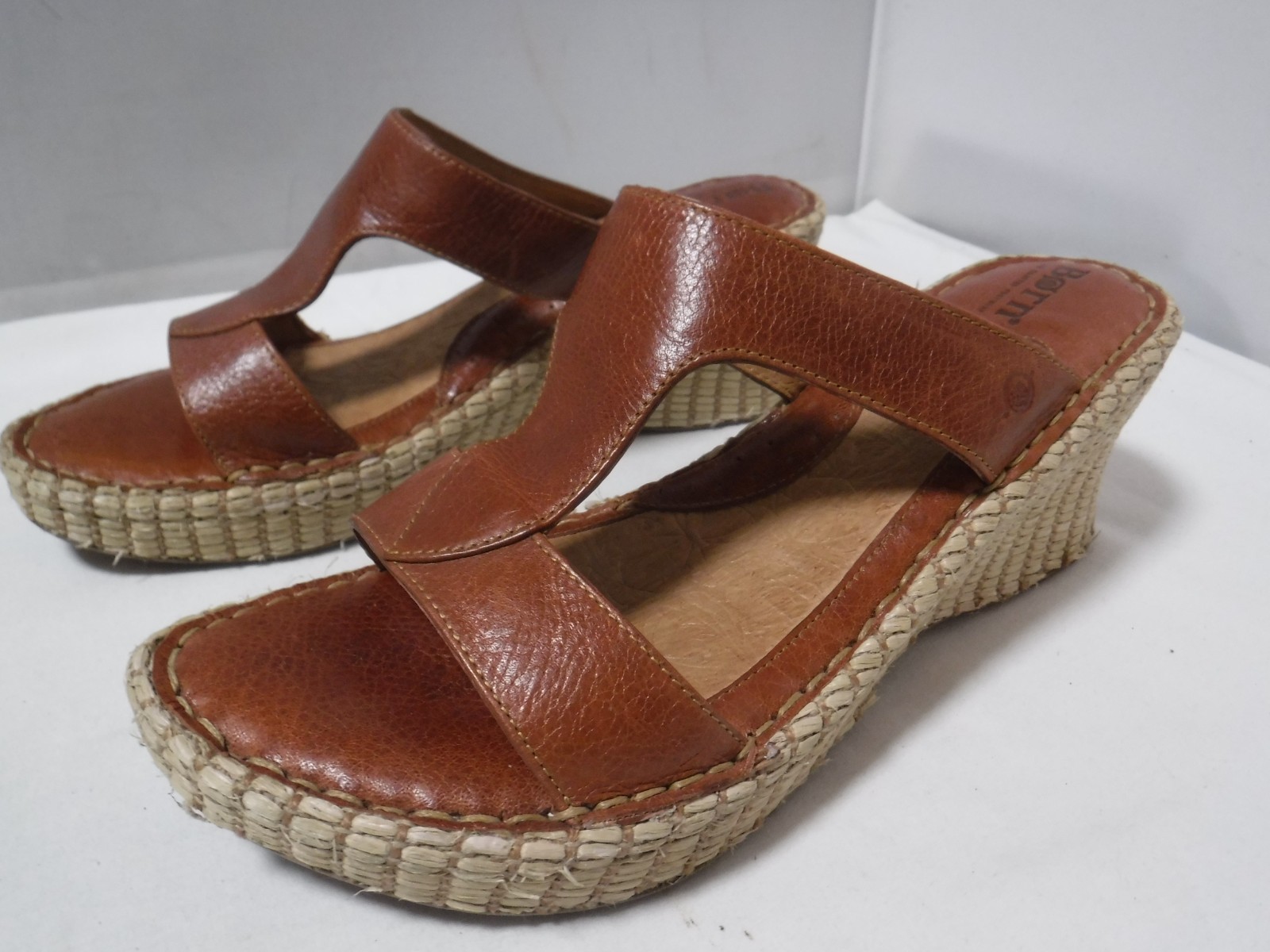 VTG 90s Y2K Born Mexico T-STRAP Brown Straw Platform ESPADRILLE Heel Sandals 9