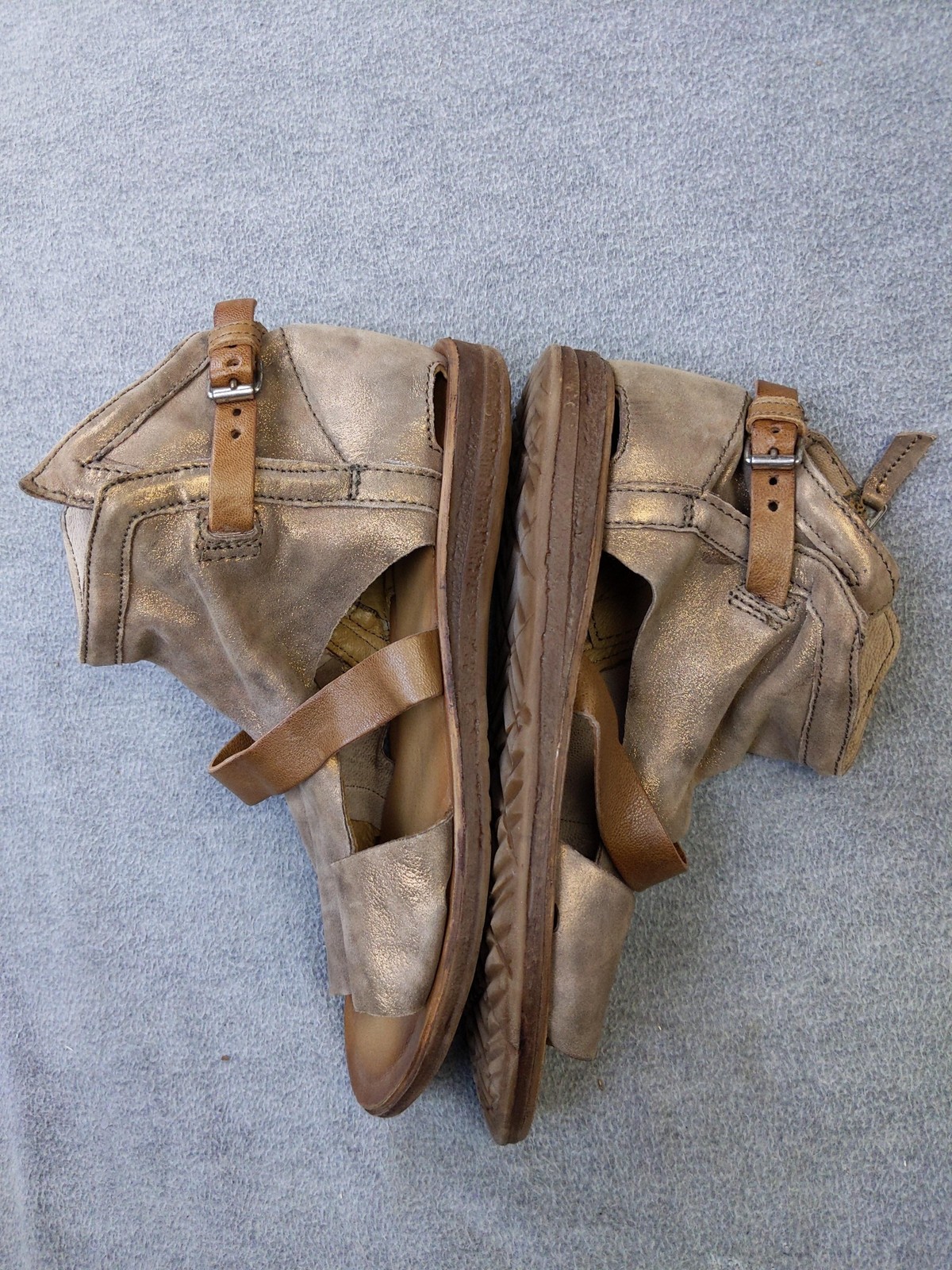 Miz Mooz Sandals Shoes Womens 7.5 38 Brown Leather Gladiator Zip Strappy Flat