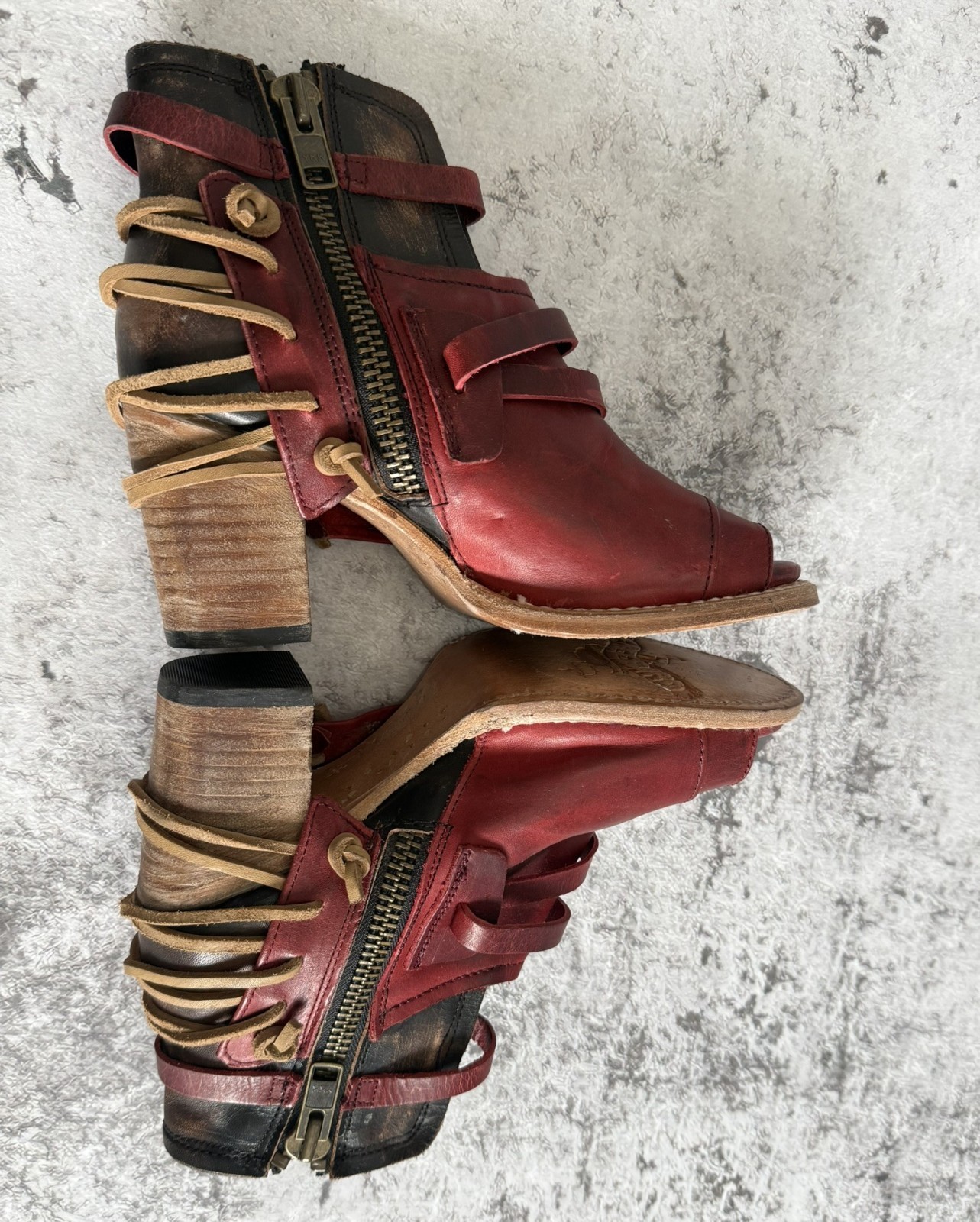 Freebird by Steven Carter Red Sandals Women’s Leather Strappy Boho Biker US 7