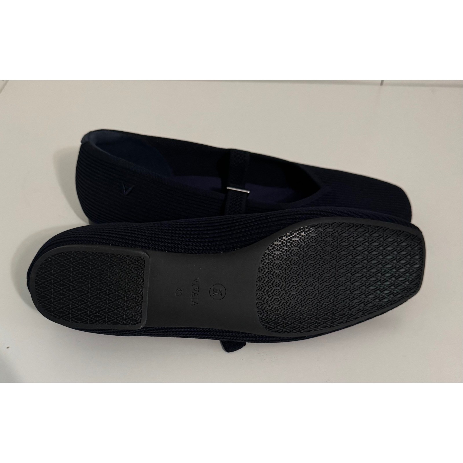 VIVAIA Margot Mary Jane Navy Blue Knit Square Toe Buckle Strap Flats Shoes 11