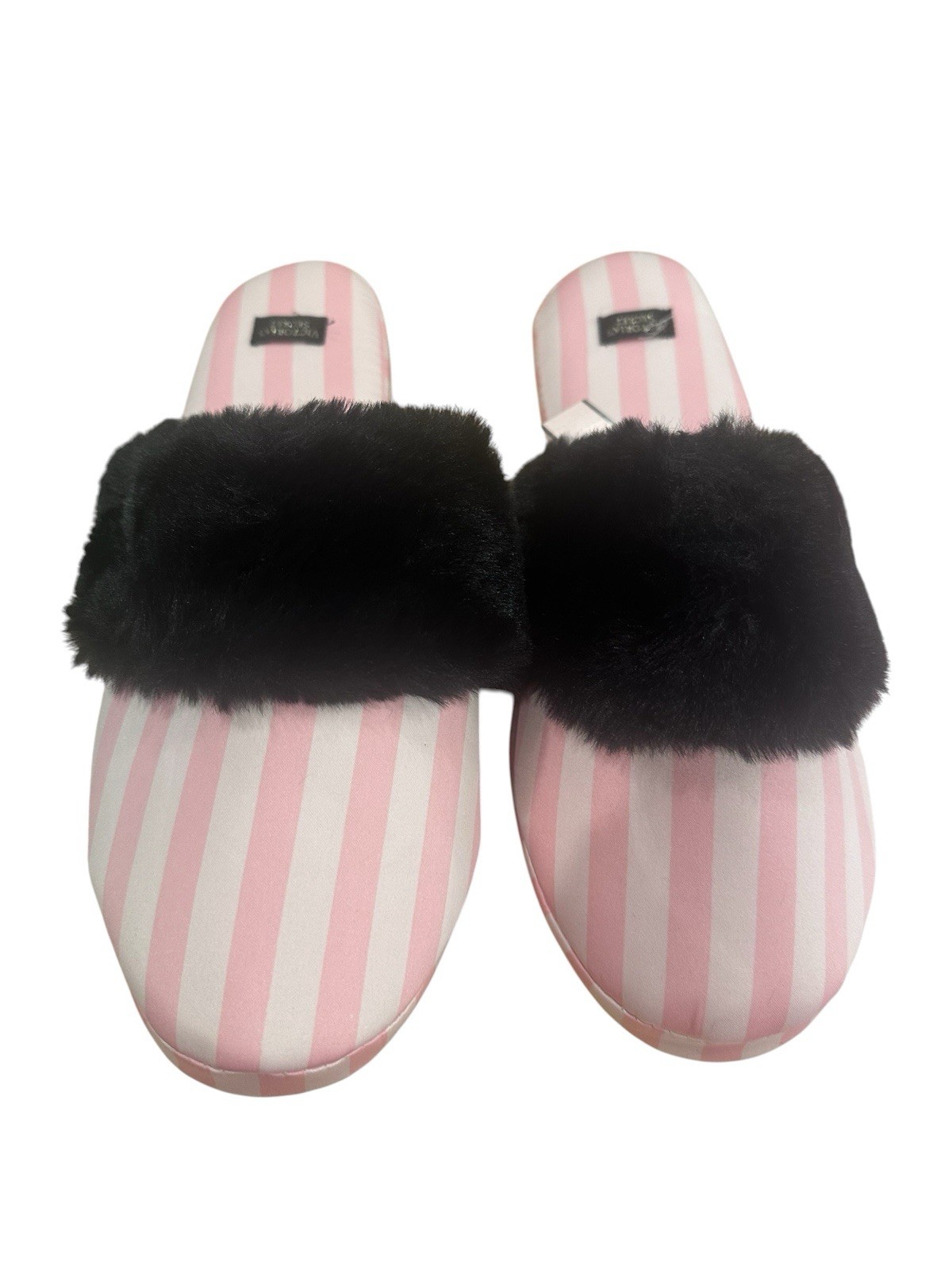 Victoria’s Secret Pink Stripe Faux Fur Slide Slippers Sleep Bag Set M 7-8 NWT