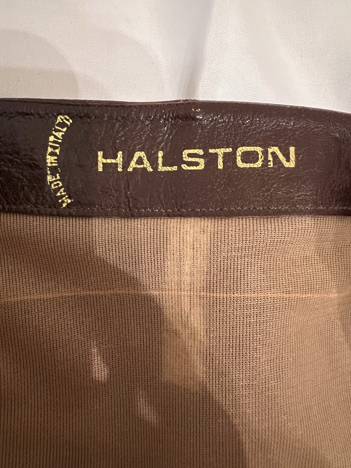 70s Vintage Halston Brown Leather Knee High Boots Womens 7M Block Heel Zip Italy
