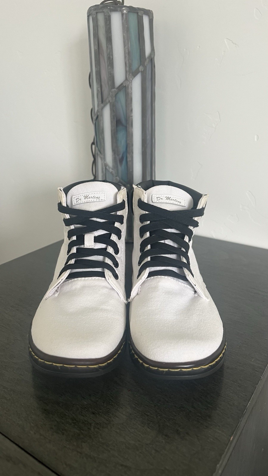 Dr. Martens Woman’s Chukka Ankle Boot White Canvas Lace-Up Black Collar US 9