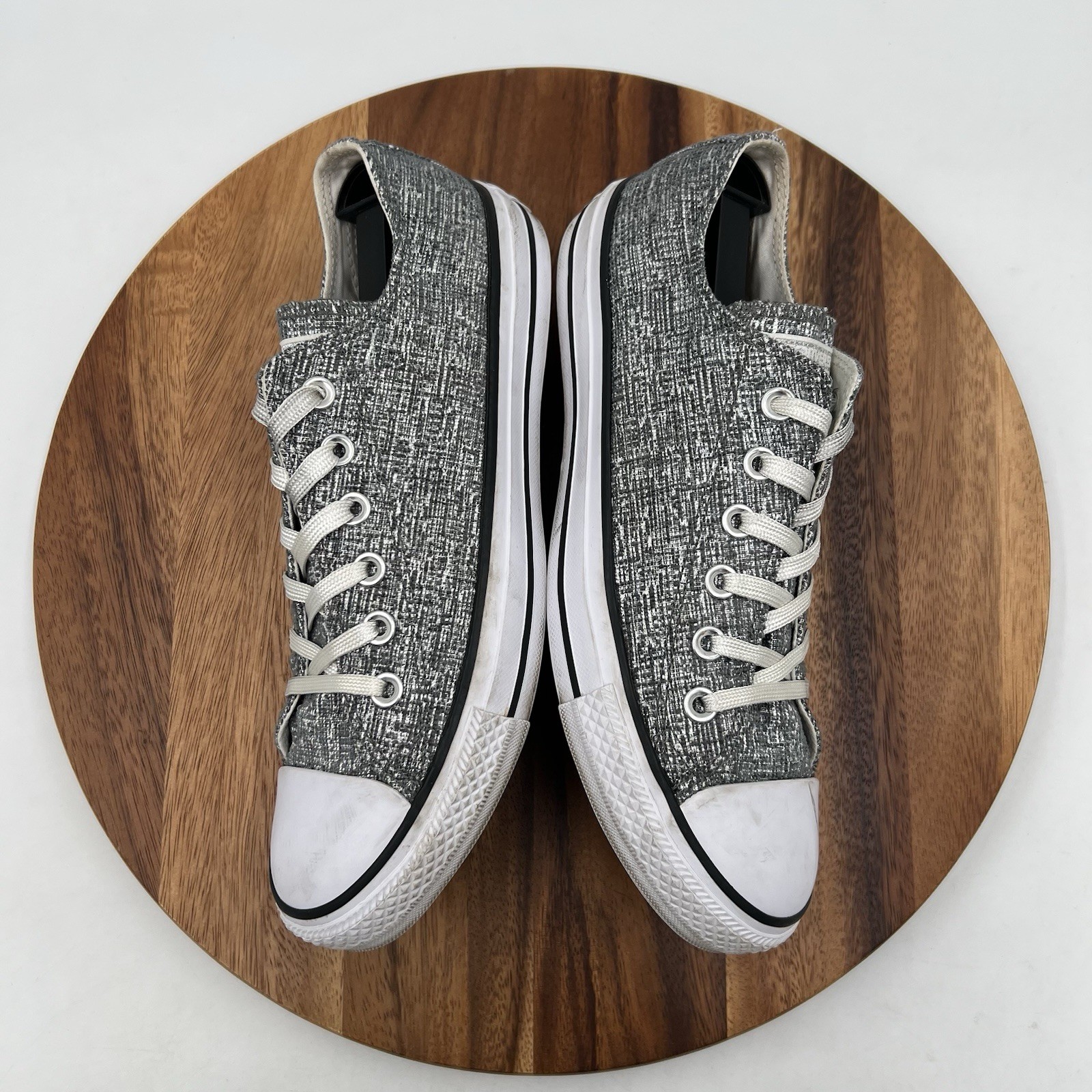 Size 9 Converse Womens CTAS Low Top Silver Sparkly Sneakers Shoes 560302F