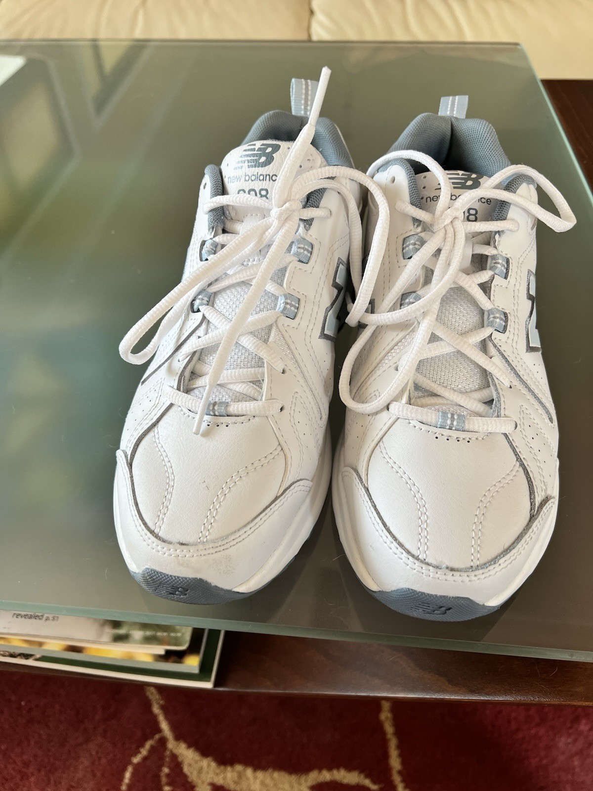 Preowned New Balance 608 size 8M White walking sneakers. Worn 3 times!