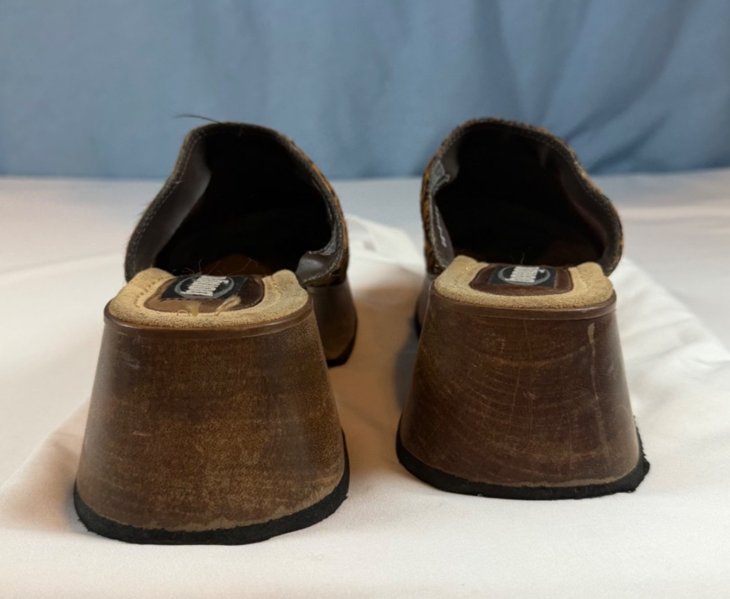 Womens 9 Bongo Leopard Platform Clog Mules Wood Slip On Shoes Y2K Vintage Rare