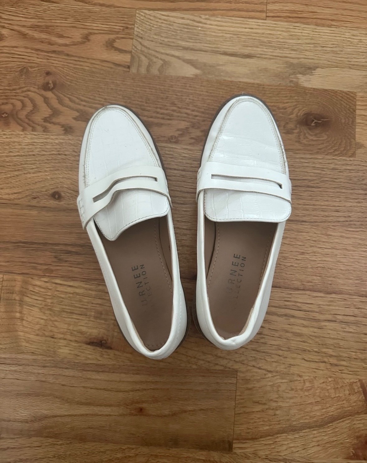 White Cros-Embossed Penny Loafers