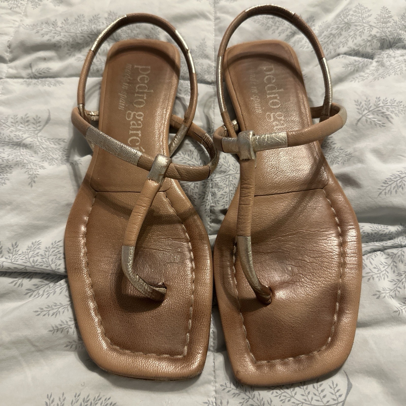 Pedro Garcia Gail thong sandals brown leather W/metallic strap detailing EUR 37