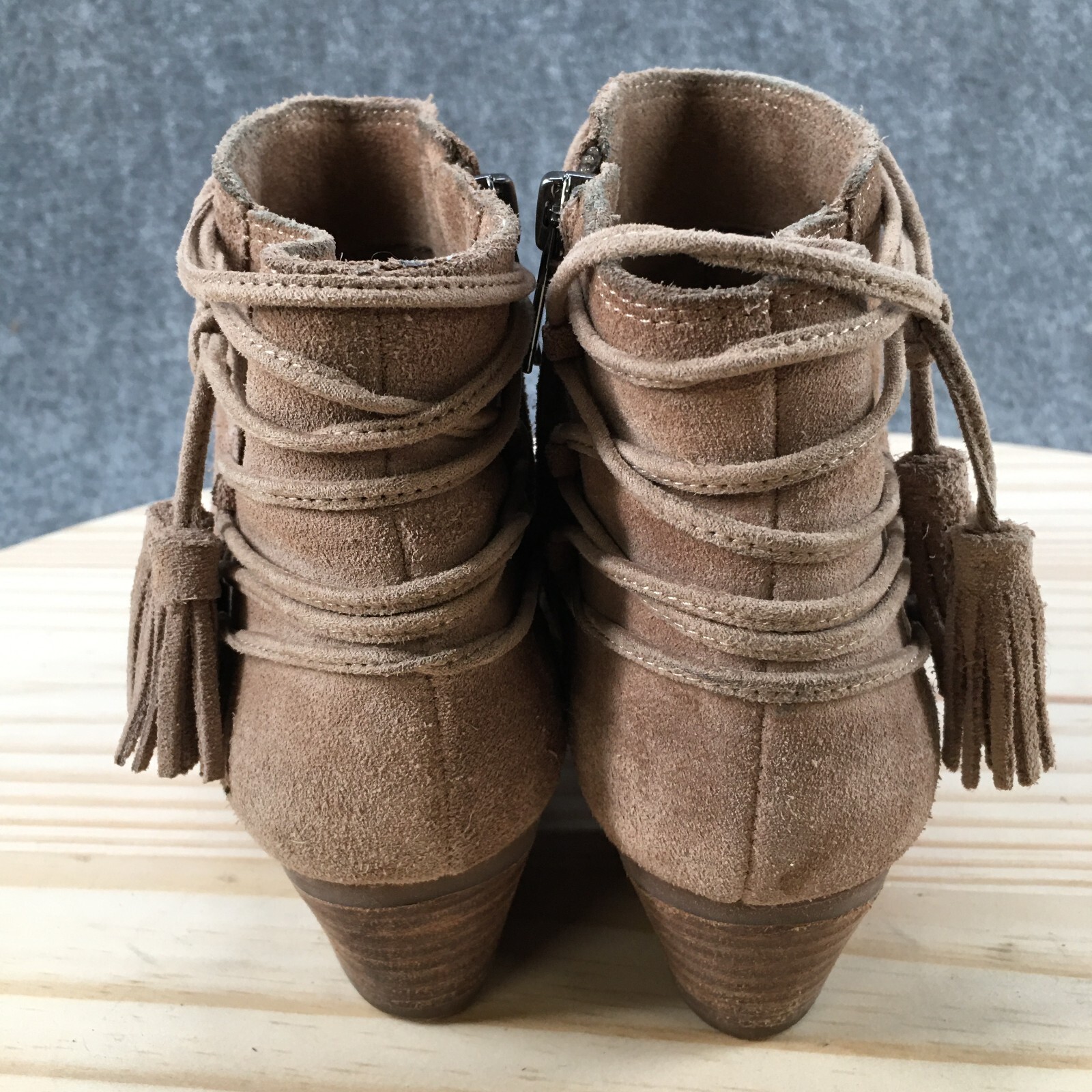 Vince Camuto Boots Womens 6 M Carlina Tassel Side Zip Ankle Bootie Brown Suede