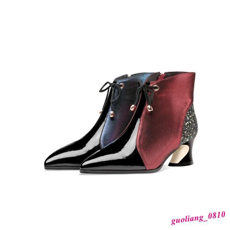 Women’s Leather Ankle Boots Formal Shoes Chunky Heel Pointed Toe