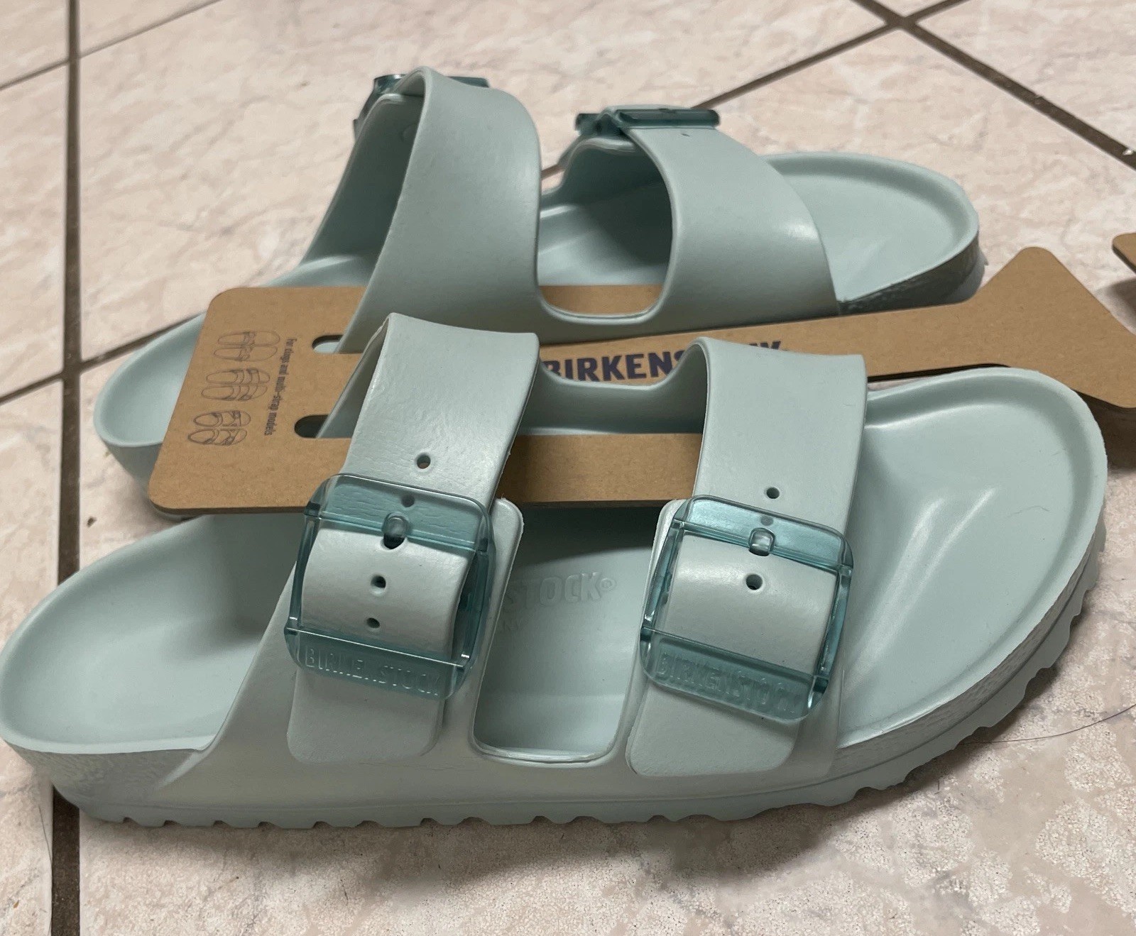 NWT Birkenstock Arizona EVA Sandals Stealth Buckle Surf Green Size 38