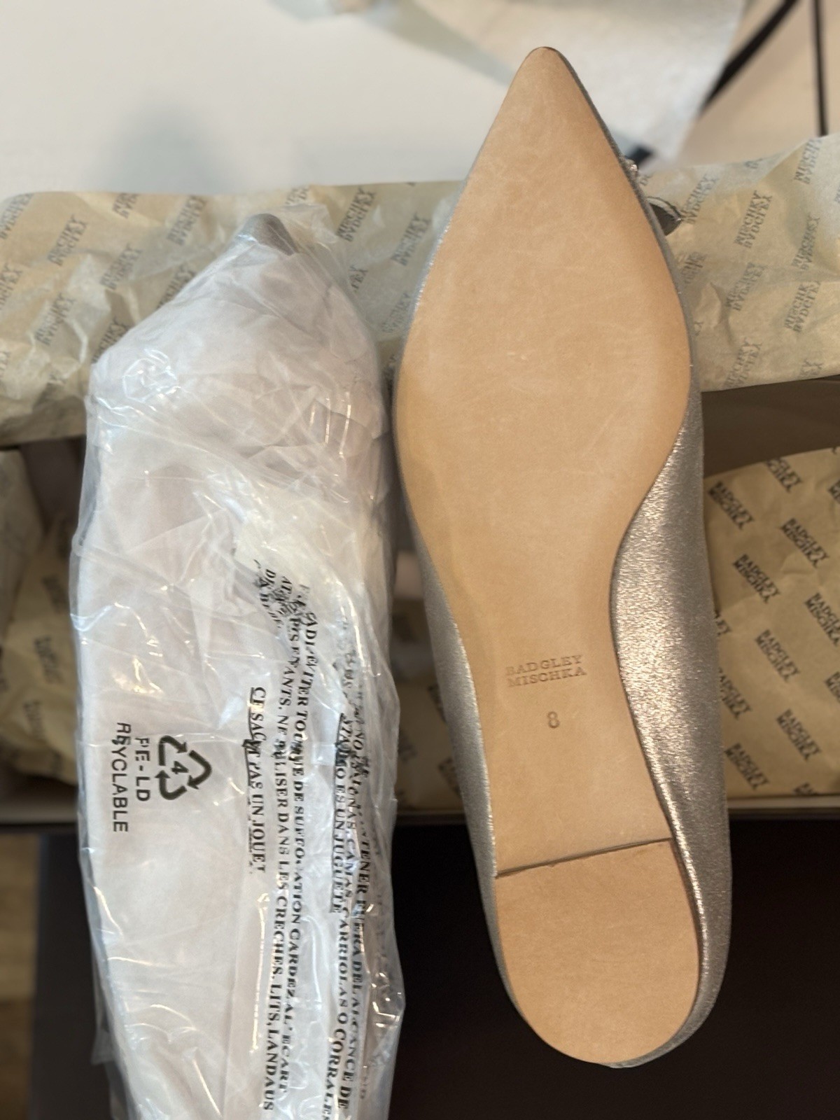 BADGLEY MISCHKA Karina Metallic Jeweled Flats Summer Wedding Perfection SZ8 New