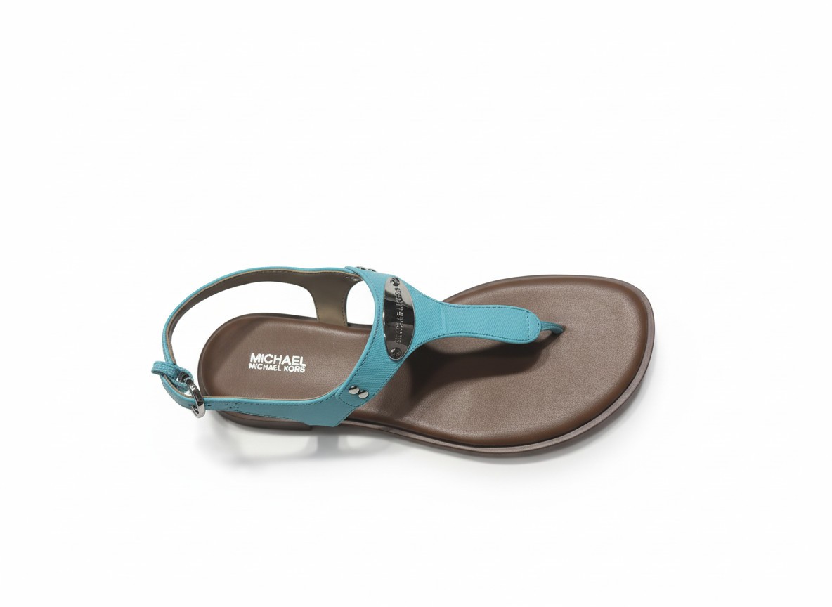 Michael Kors MK Plate Slide Sandal, Saffiano Leather, Ocean Blue
