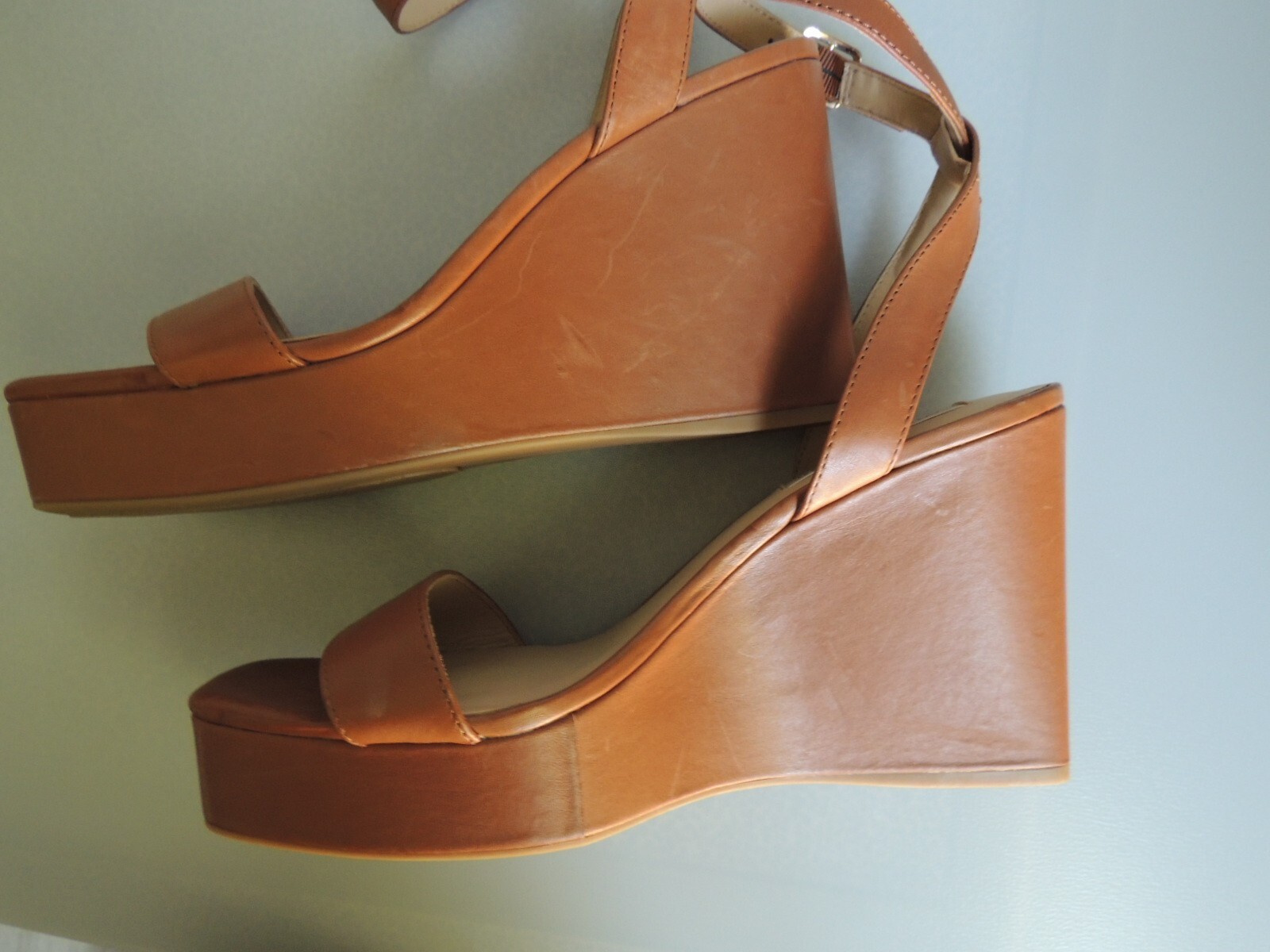 ANTONIO MELANI Wedge Platform Leather Sandal NWOB SZ 9 Light Brown GREAT PRICE!