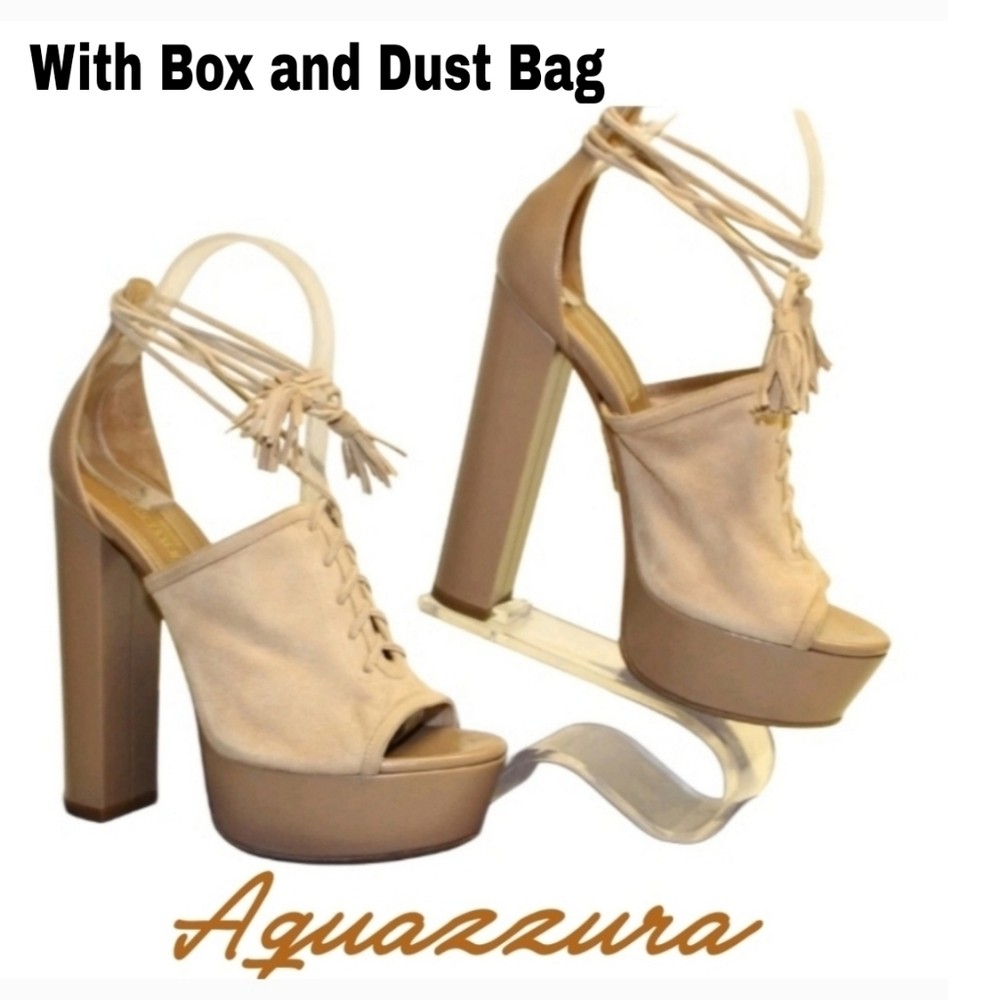 Aquazzura Tan Lace-Up Platform Heels Italy Made Jac Plateau 140 7 Suede