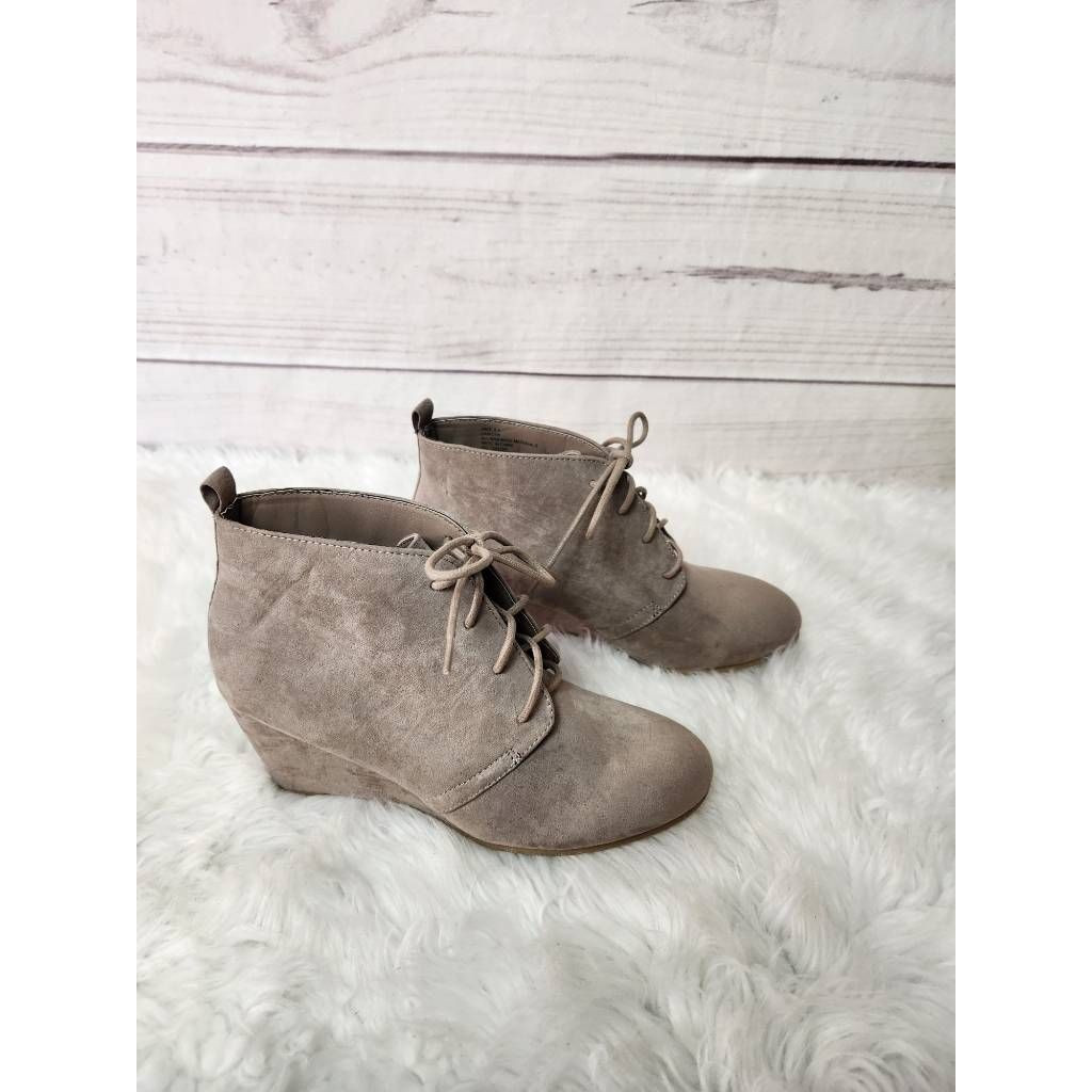 New Directions Womens Camden Wedge Booties Brown Pull Tab Ankle Lace Up 8.5 M