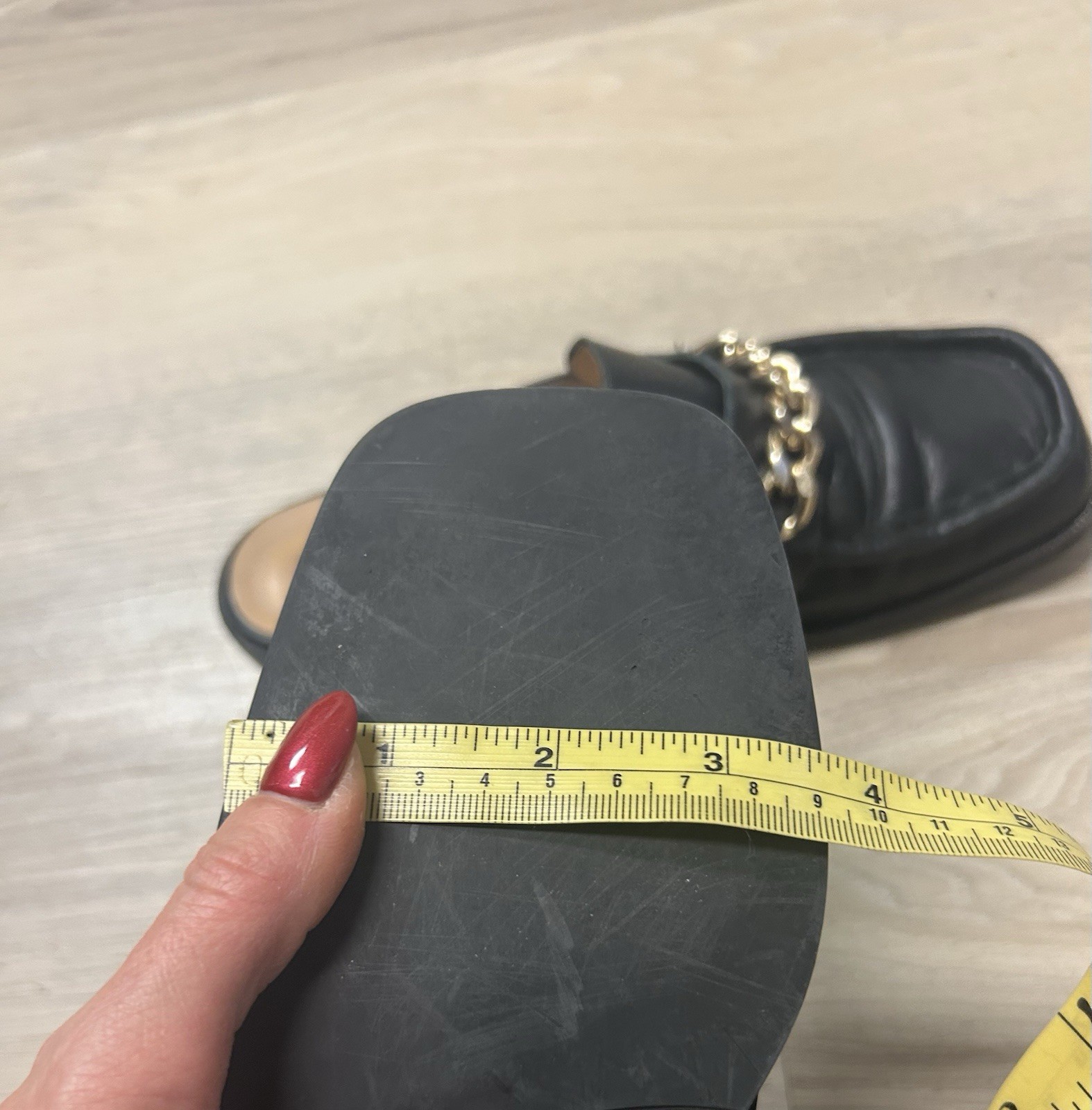 Anthropologie Maeve Shoes Loafers Black Leather Flats Gold Chain Women 37 US 6.5