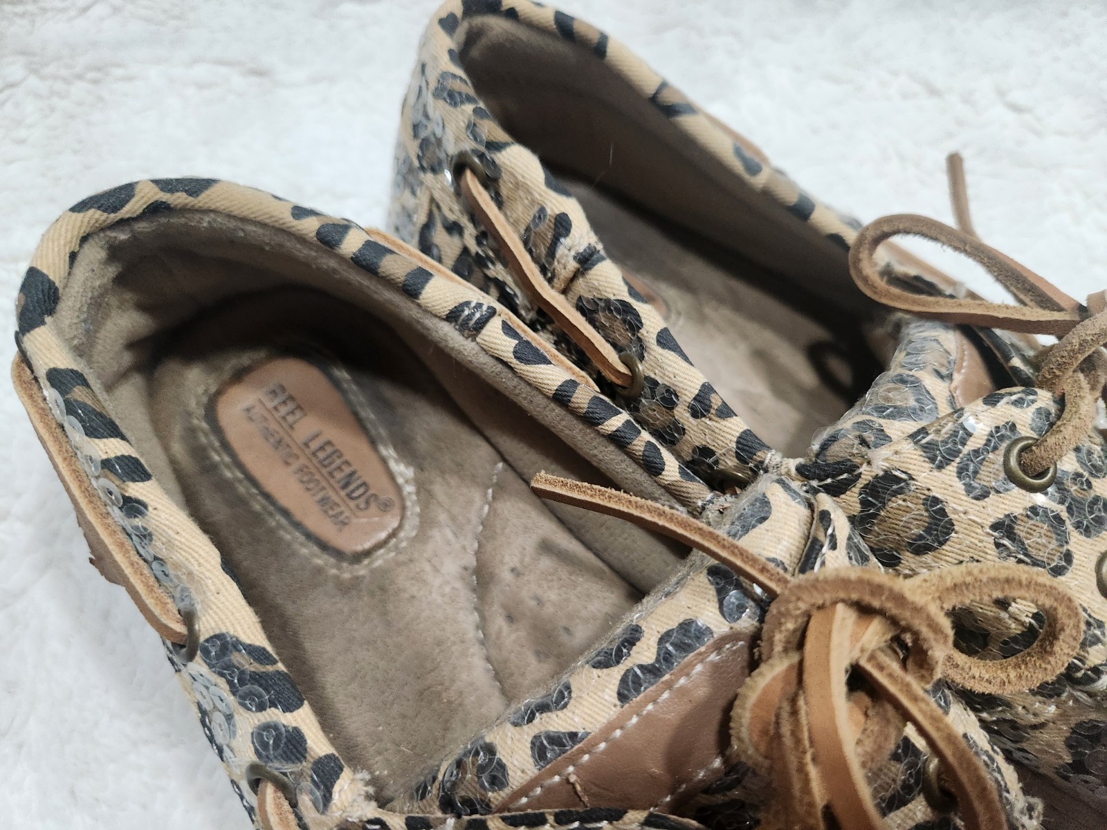 Reel Legends Women’s Leopard Print Sequin Boat Shoes Sparkle Deck Shoes Size…
