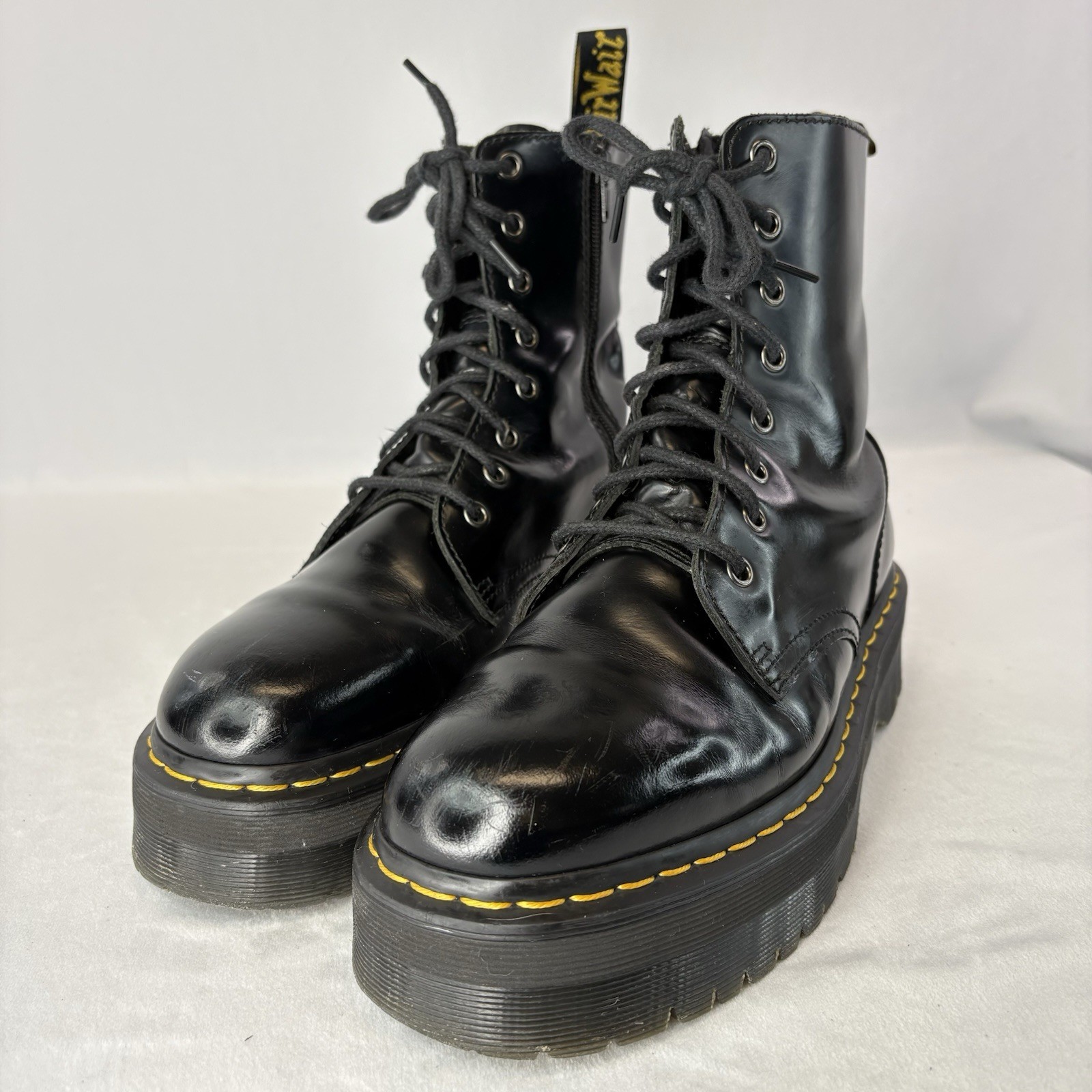 Dr. Martens Jadon Platform Leather Boot – Black Polished Smooth Size M9 – W10