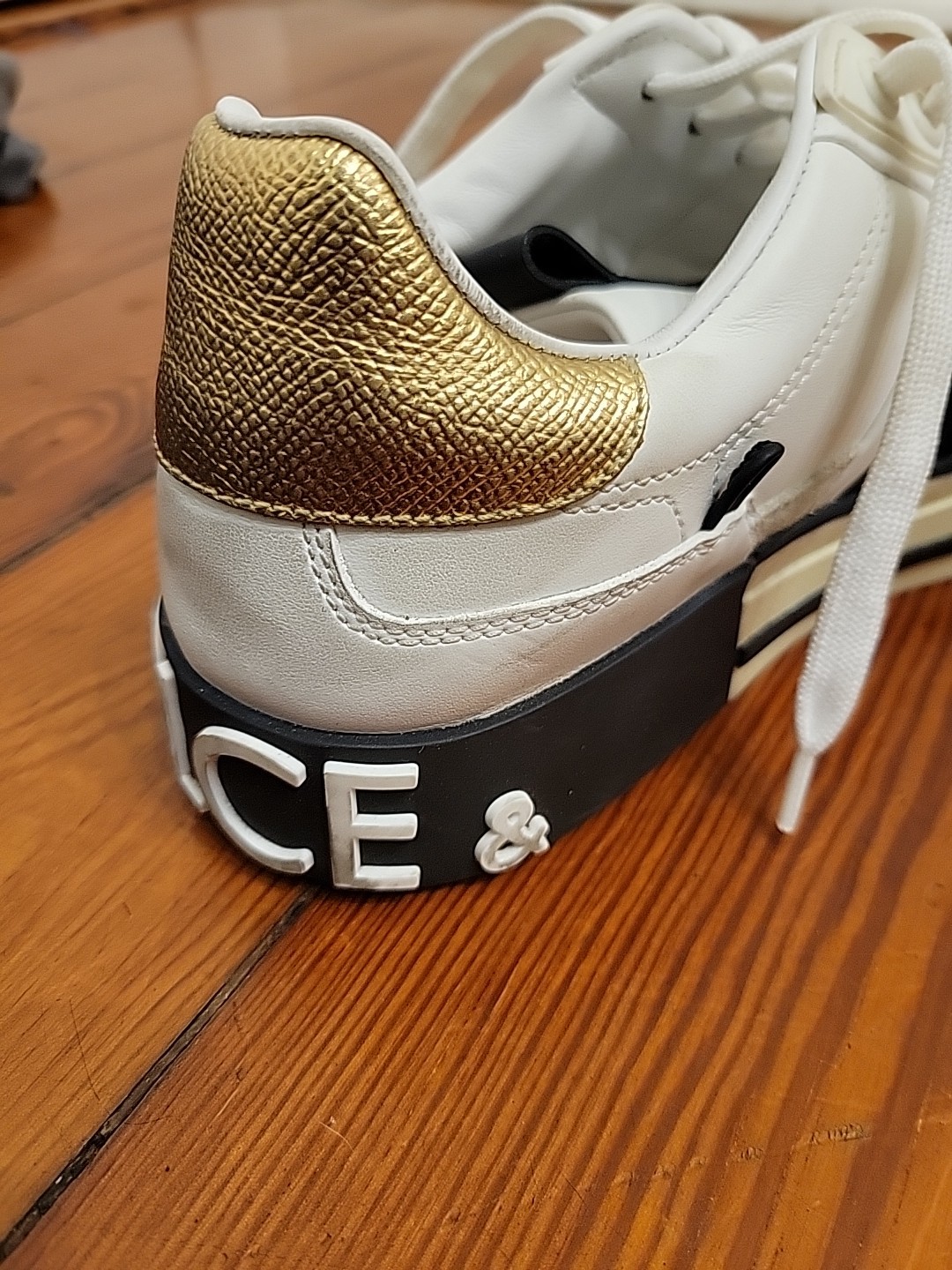 Dolce Gabbana Custom 2.zero Low Top White Gold Street Style Luxury Sneaker 38.5