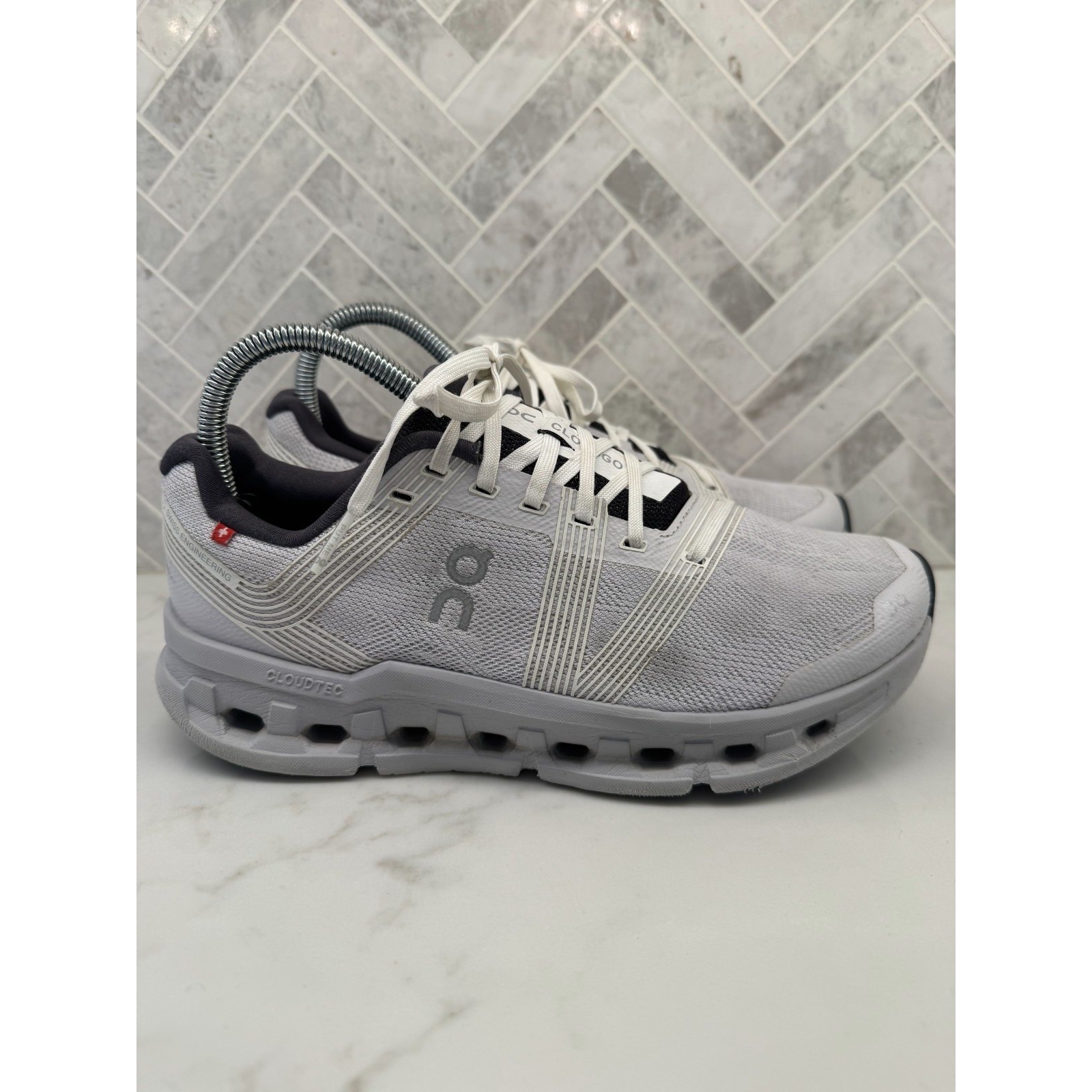 On Cloud Cloudgo Running Shoes Womens 8 Grey White Athletic Lace Up Sneakers