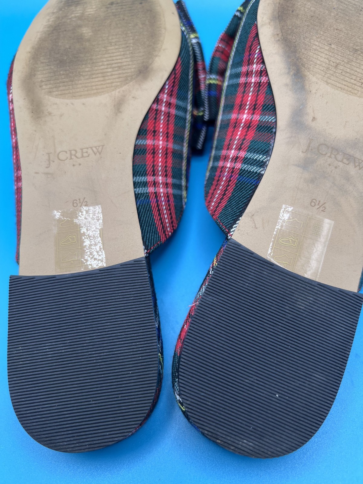 J.Crew Women’s Tartan Plaid Slip-On Mules Shoes Bow Pointed Toe Flat SIZE 7
