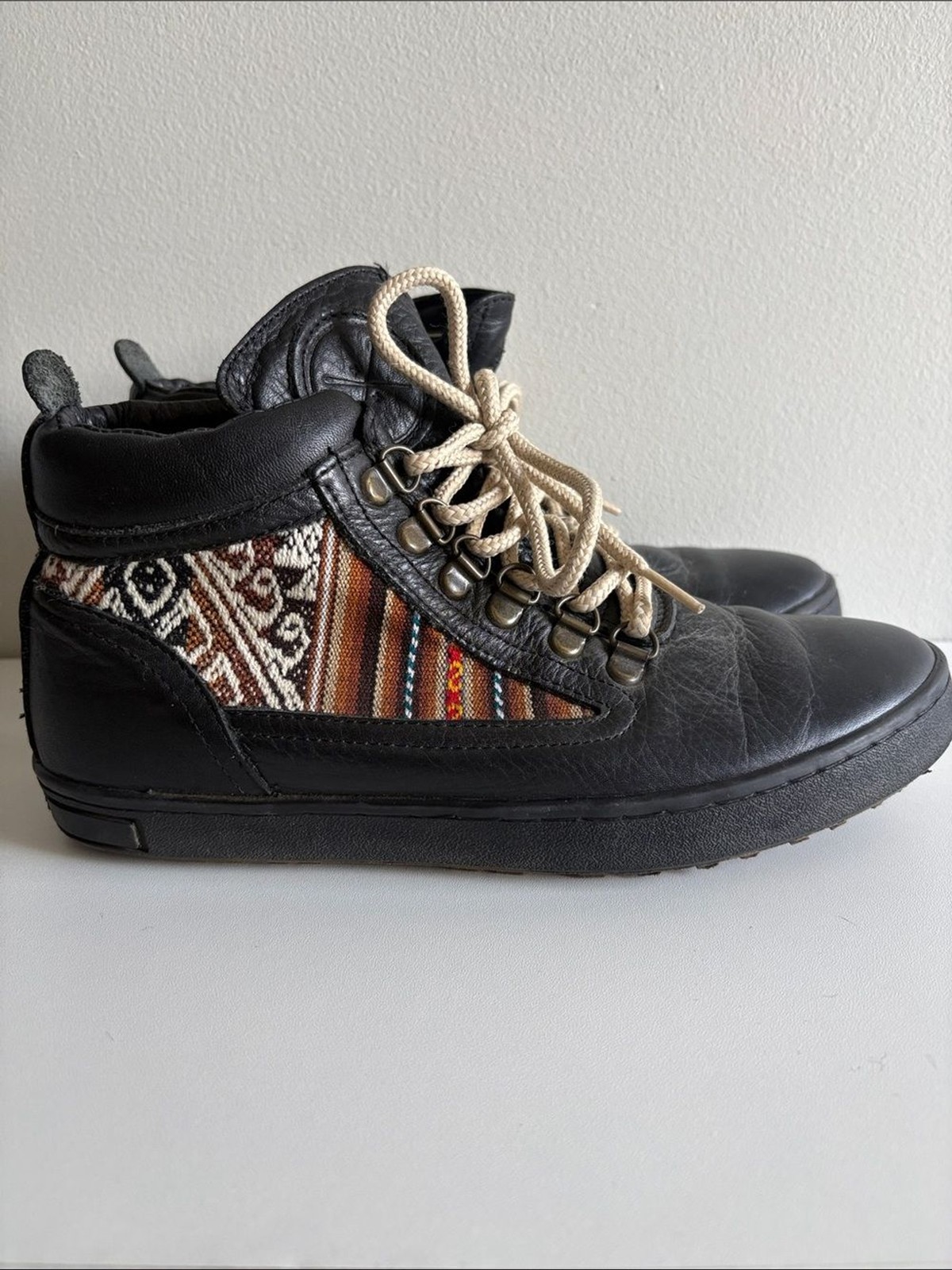 INKKAS Black Leather Woven Hiking Camping Festival Boots W8 M6 Boho