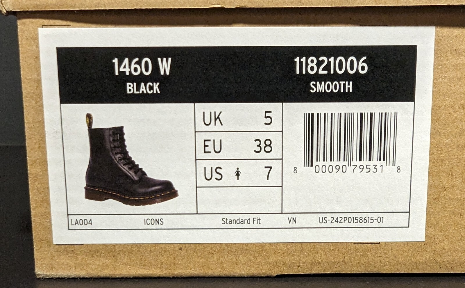 Dr. Martens Women’s 1460 8 Eye Leather Boots 11821006 BLACK SMOOTH Size 7 – NIB