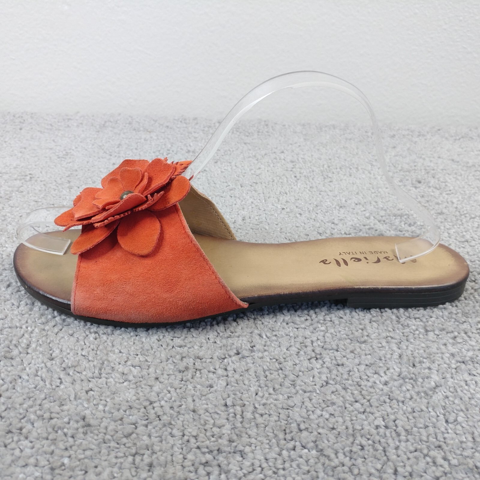 Mariella Sandals Womens Size 9.5 Shoes Slip On Orange Suede Floral Bow Flats